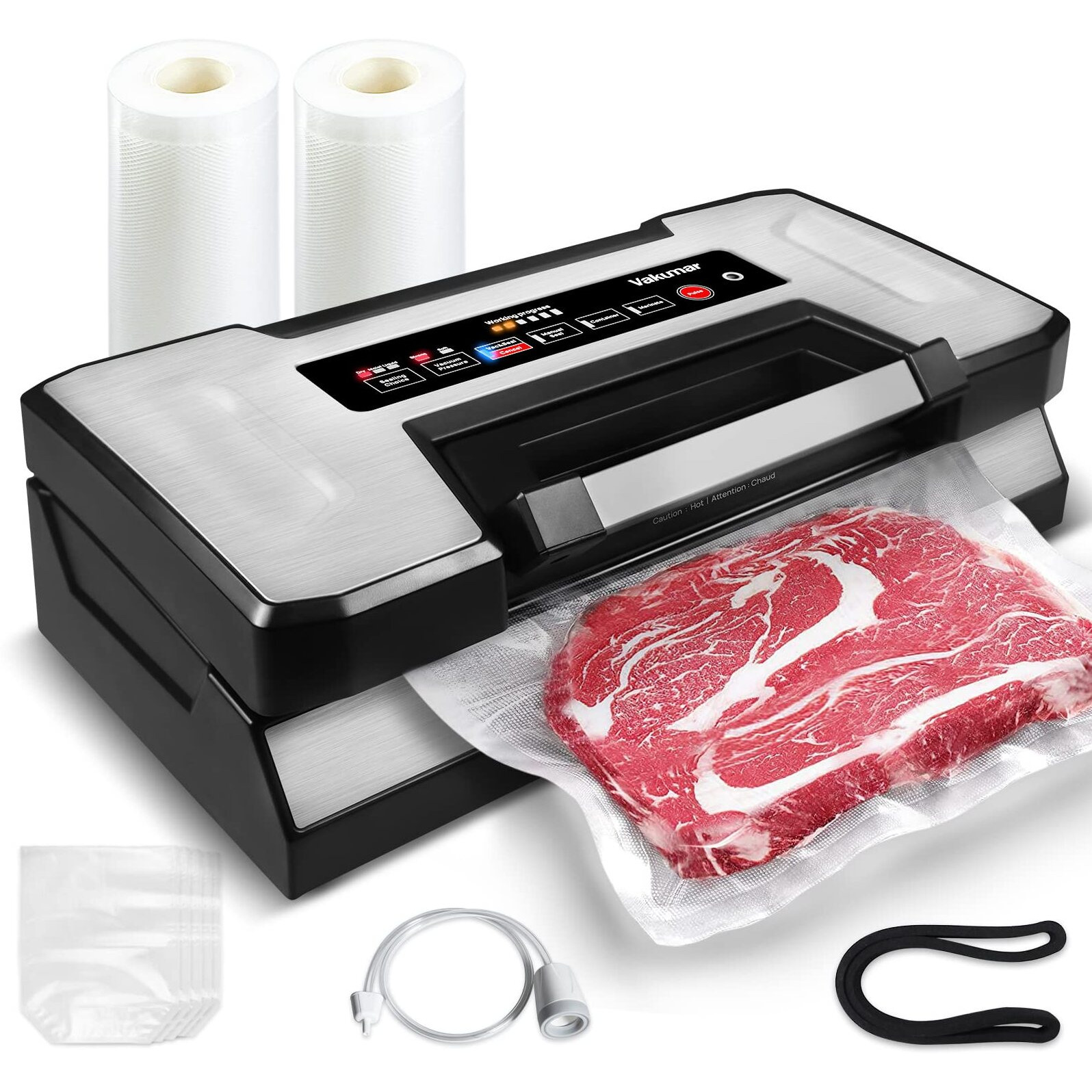 Vakumar Vacuum Sealer Machine, 90Kpa Food Vacuum Sealer Machine Preservation Dry/Moist/Liquid Modes, Led Indicator Light, Handle Locked Design, Built-In Cutter And Bag Storage, Starter Kit