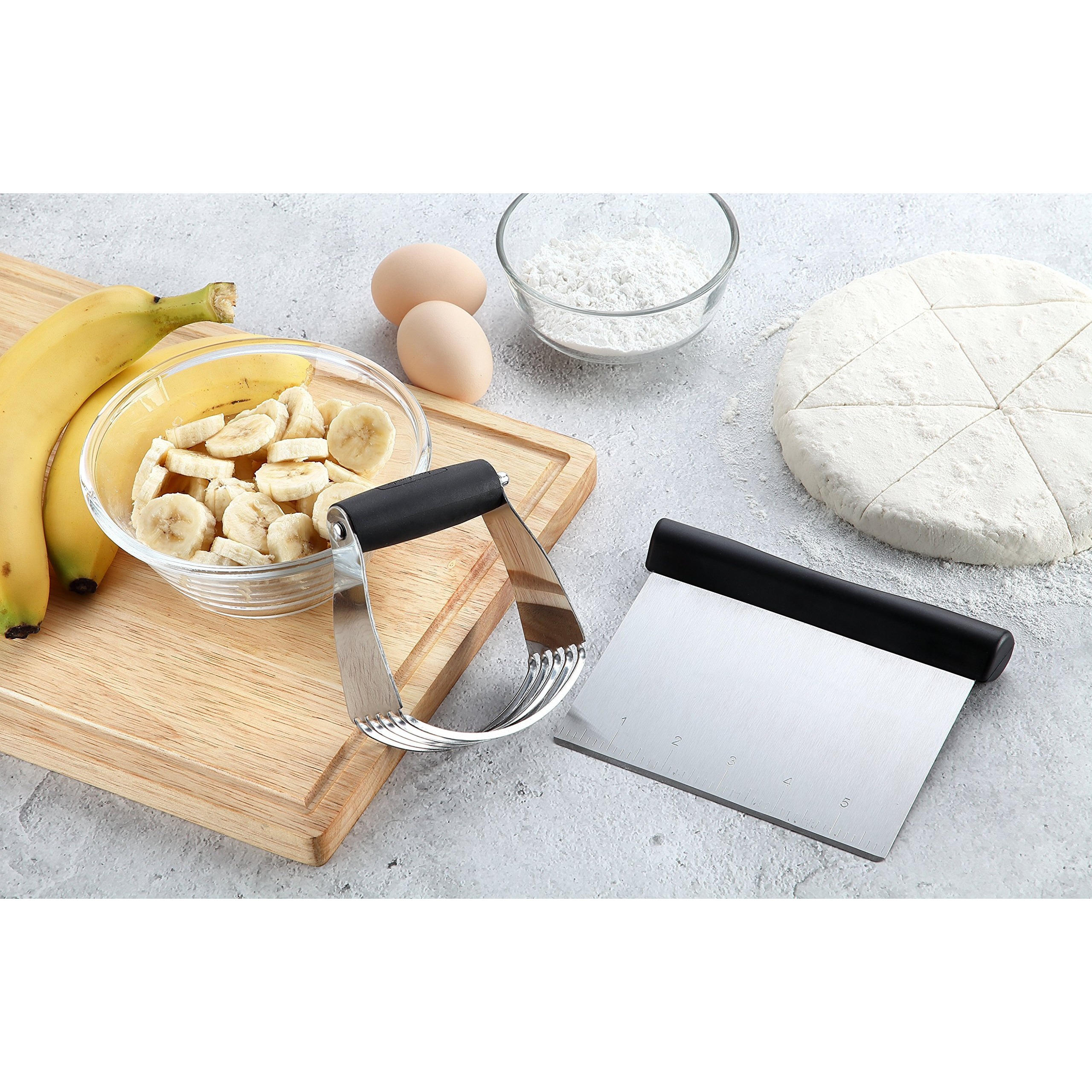 Spring Chef - Dough Blender And Pastry Cutter, Stainless Steel Nut, Pie, Pastry And Dough Cutter And Scraper, Multipurpose Baking Tools With Soft Grip Handles, Black