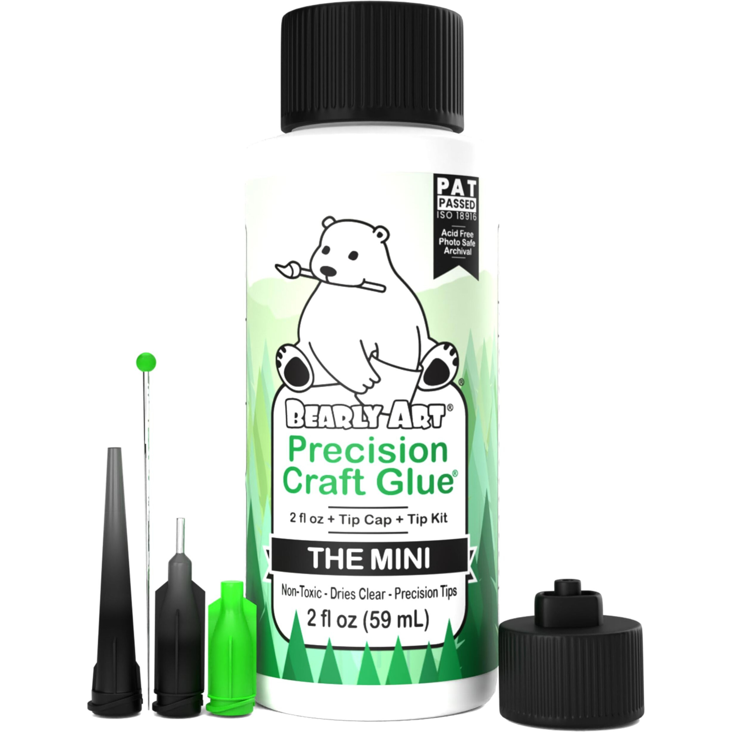 Bearly Art Precision Craft Glue - The Mini - 2Fl Oz With Tip Kit - Acid Free Archival - Strong Hold Adhesive - Ideal For Fine Paper Crafting Scrapbooking And Card Making - Made In Usa