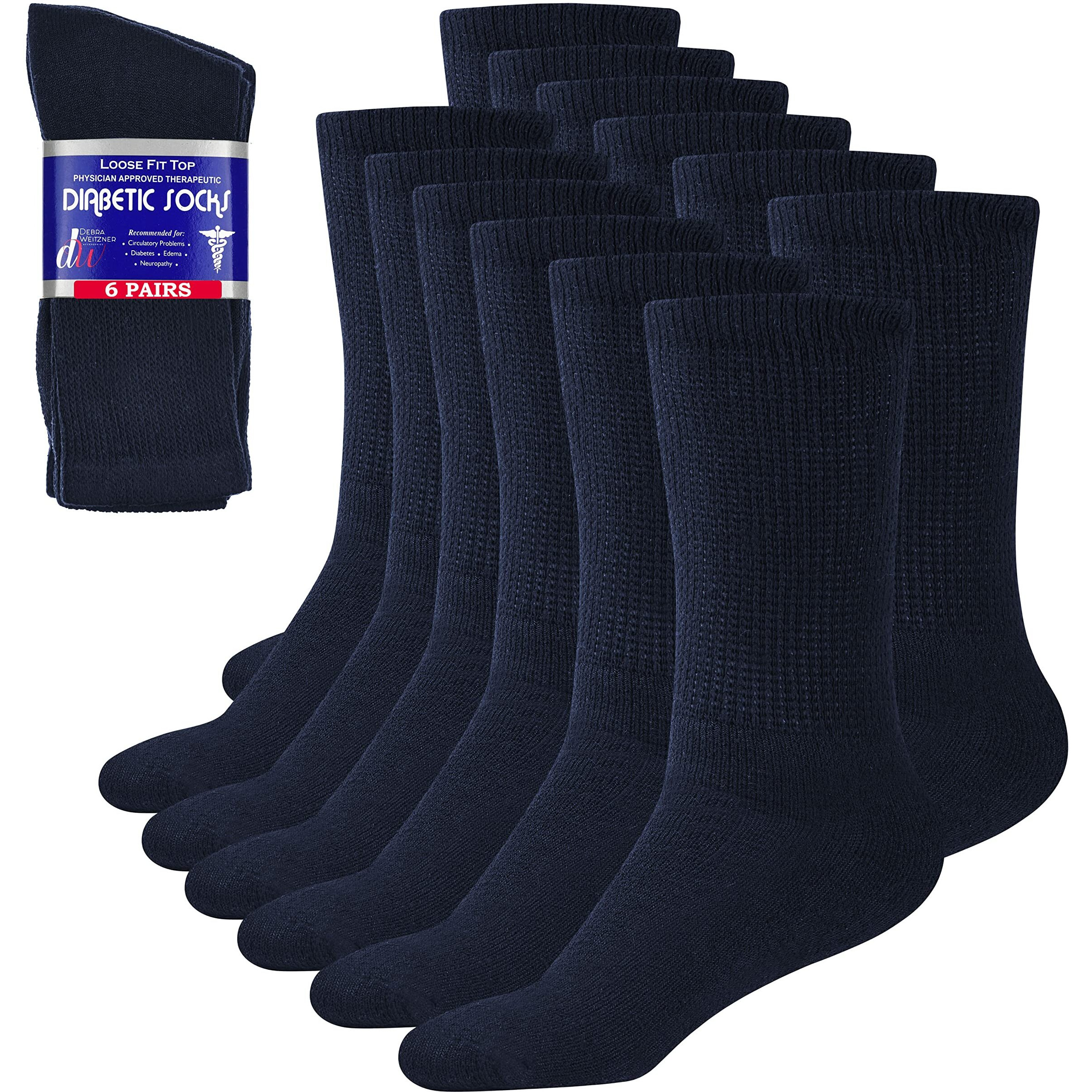 Diabetic Ankle Socks Mens Womens Non-Binding Socks Loose Fit Navy 6 Pairs Debra Weitzner