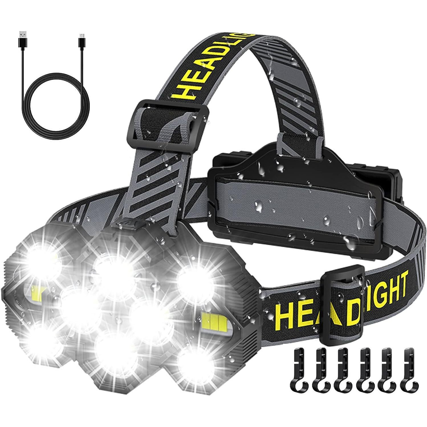 Victoper Headlamp Rechargeable, 22000 Lumens Super Bright 10 Led Head Lamp, 8+2 Mode Head Light With Red Light For Adult, Waterproof Head Flashlight For Outdoor Running, Hunting, Camping, Red&Black