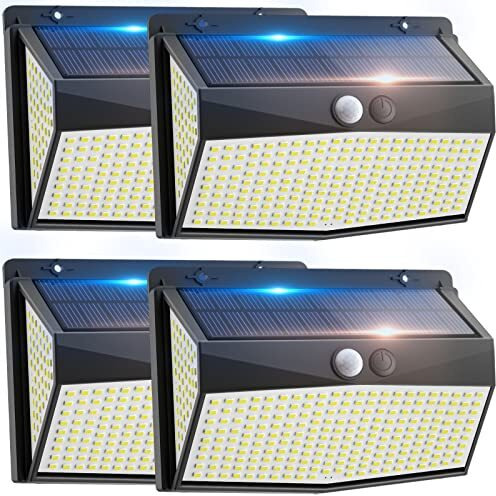 318 Led Solar Motion Sensor Lights Outdoor With 3 Lighting Modes, 270 Wide Angle Lighting, Ip67 Waterproof. Wireless Security Solar Powered Flood Lights For Outside Fence Wall Yard(6500K, 2 Pack)