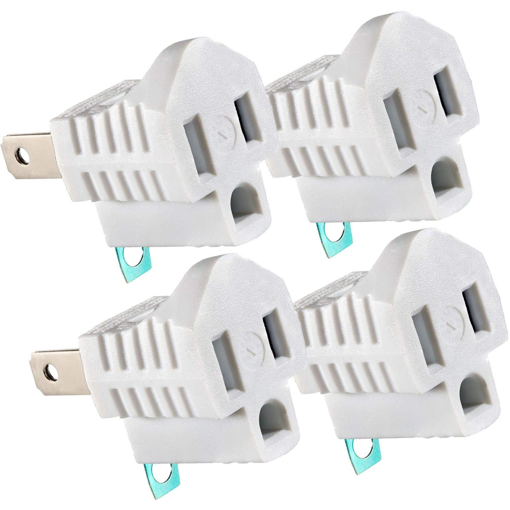 2 Prong To 3 Prong Outlet Adapter, Polarized Grounding Converter Etl Two Prong To Three Prongs Outlets 4 Pack White Etl Listed