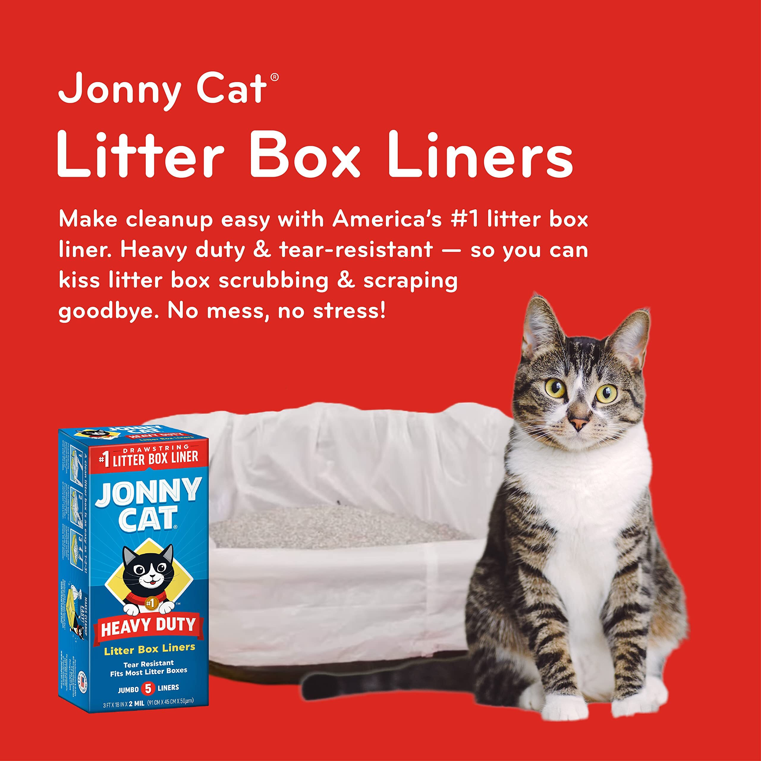 Jonny Cat Heavy Duty Jumbo Tear-Resistant Litter Box Liners, 15 Count
