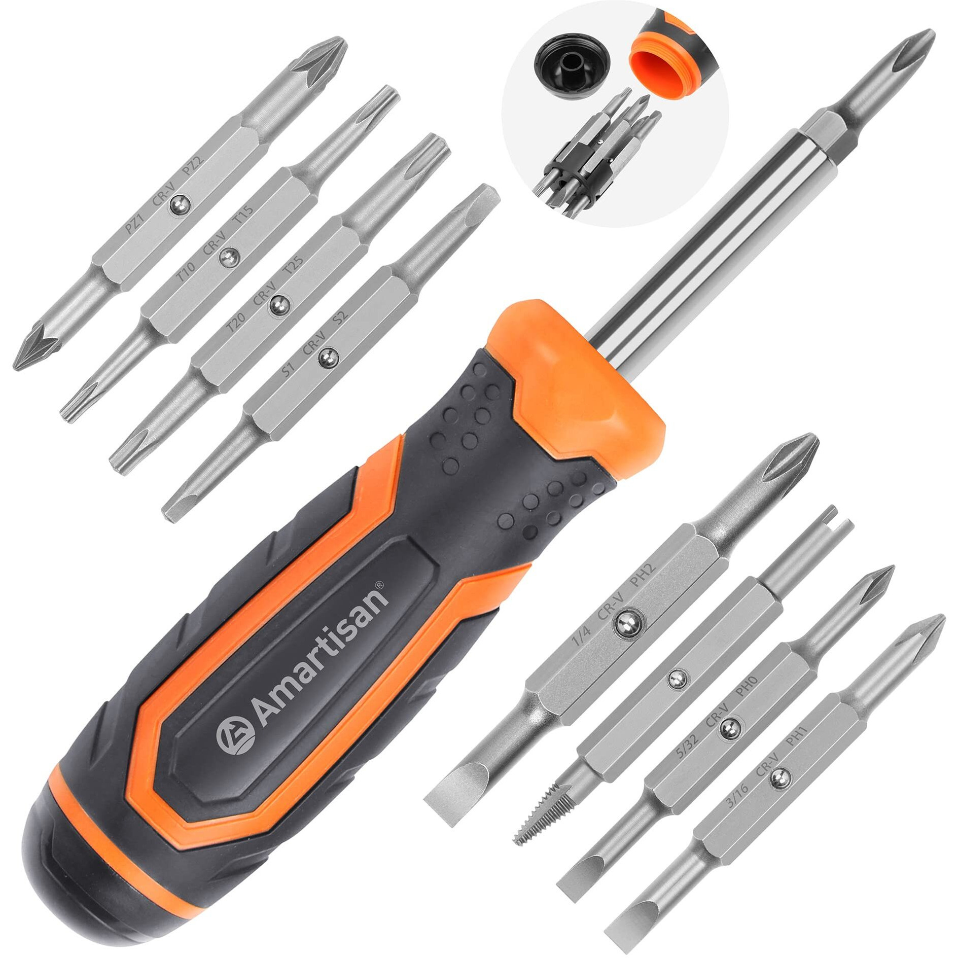 Amartisan 18-In-1 Multi-Bit Screwdriver Set Tool All In One, Portable Multi-Purpose Screwdriver, Slotted/Philips/Pozi/Torx/Square,Nut Driver