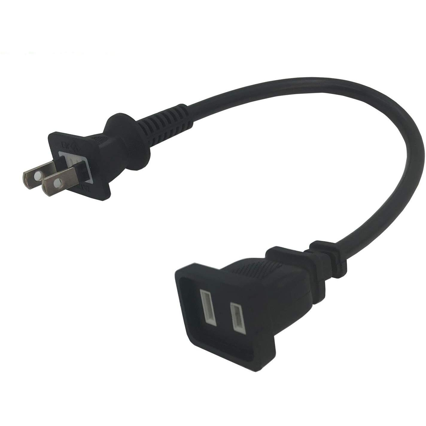 1Ft Short Extension Power Cord 2 Prong, Bolaazul 12"" Short Exterior 2/Two Prong Extension Cord Black Extension Cord Male To Female Indoor/Outdoor Extension Plug For Christmas Lights