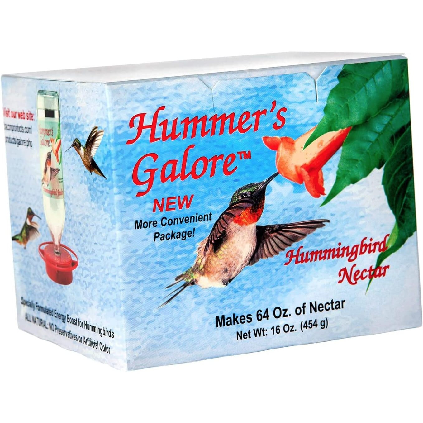 Hummer's Galore Hummingbird Food - Ready-To-Mix Hummingbird Nectar, All-Natural Nectar Collector Formula, No Preservatives Or Dyes, Makes 64 Ounces (4 Packets Included)