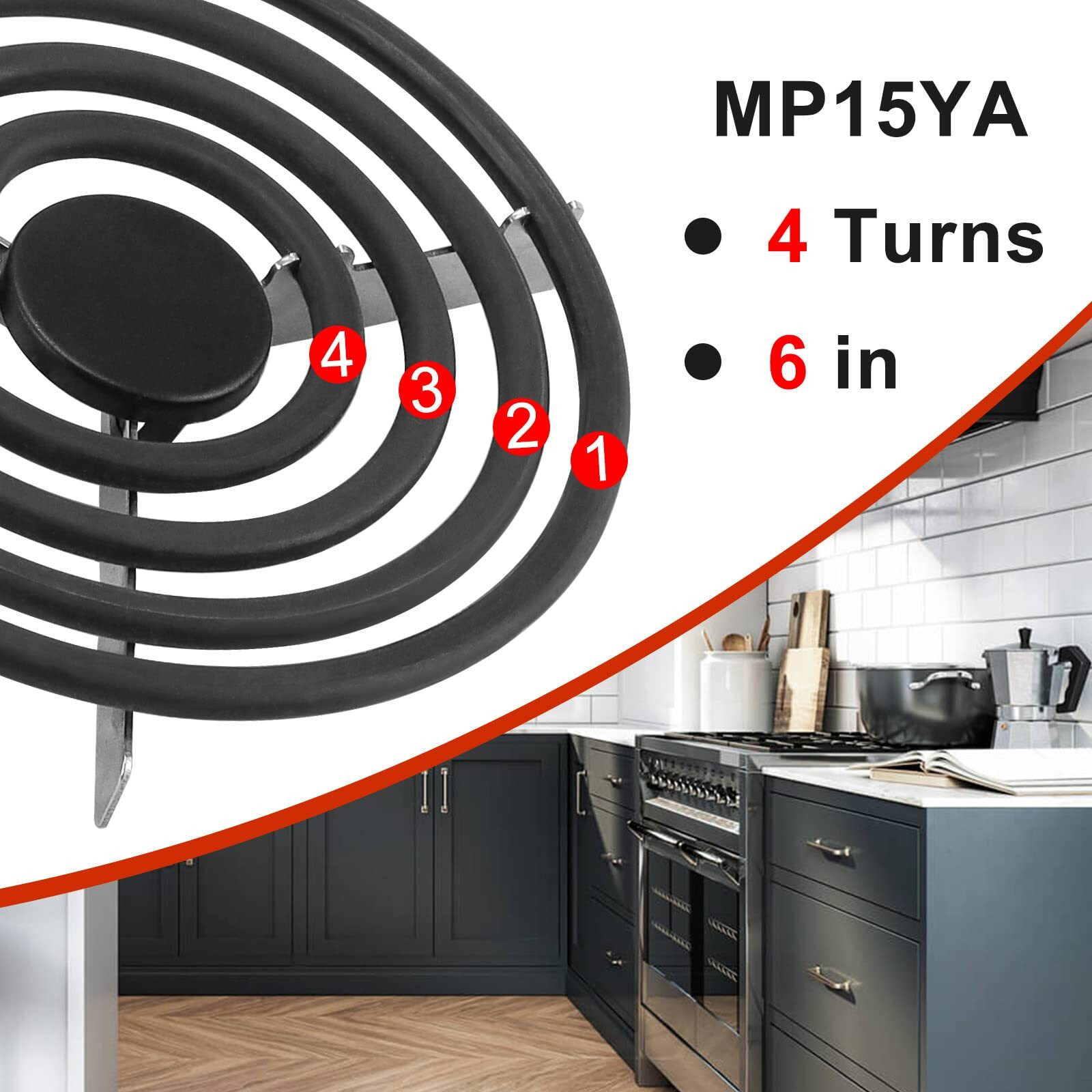 660532 Mp15Ya 1500W 4 Coil Electric Range Burner Element Unit 6"" Compatible With Whirl-Pool Replacement Part By Ami - Replaces 316439801 77001106 Ers46Y15 Ap4502986