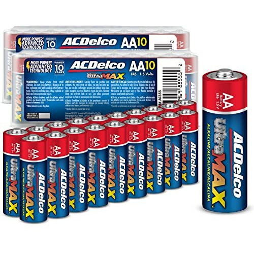 Acdelco Ultramax 20-Count Aa Batteries, Alkaline Battery With Advanced Technology, 10-Year Shelf Life, Recloseable Packaging