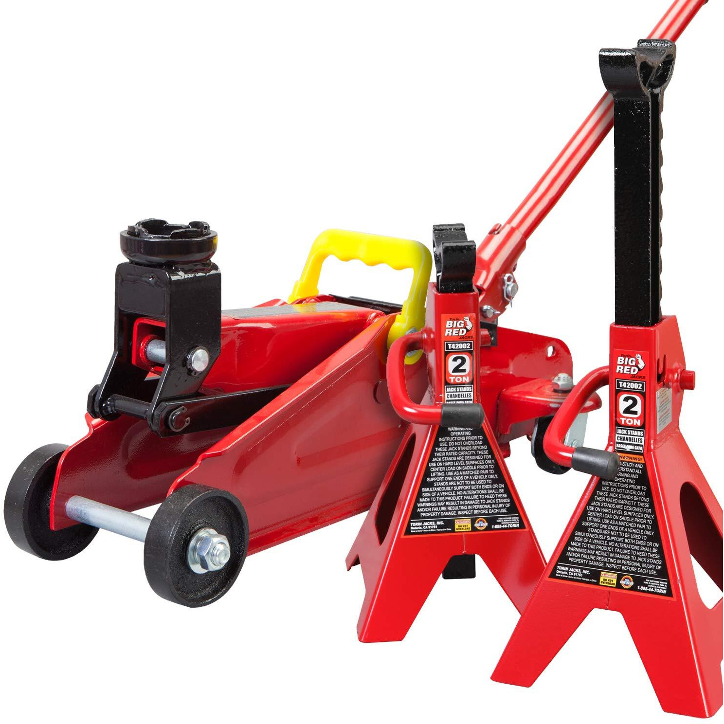 Big Red Torin Hydraulic Trolley Floor Jack Combo With 2 Jack Stands, 2 Ton Capacity (T82001)
