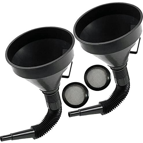 Flex Funnel - Wide Mouth Flexible Funnel With Handle, Multi-Functional Large Plastic Automotive Funnels For Cars And Motorcycles, Engine Oil, Liquid, Diesel, Kerosene,Gasoline (2Pcs * 5.2"" Black)