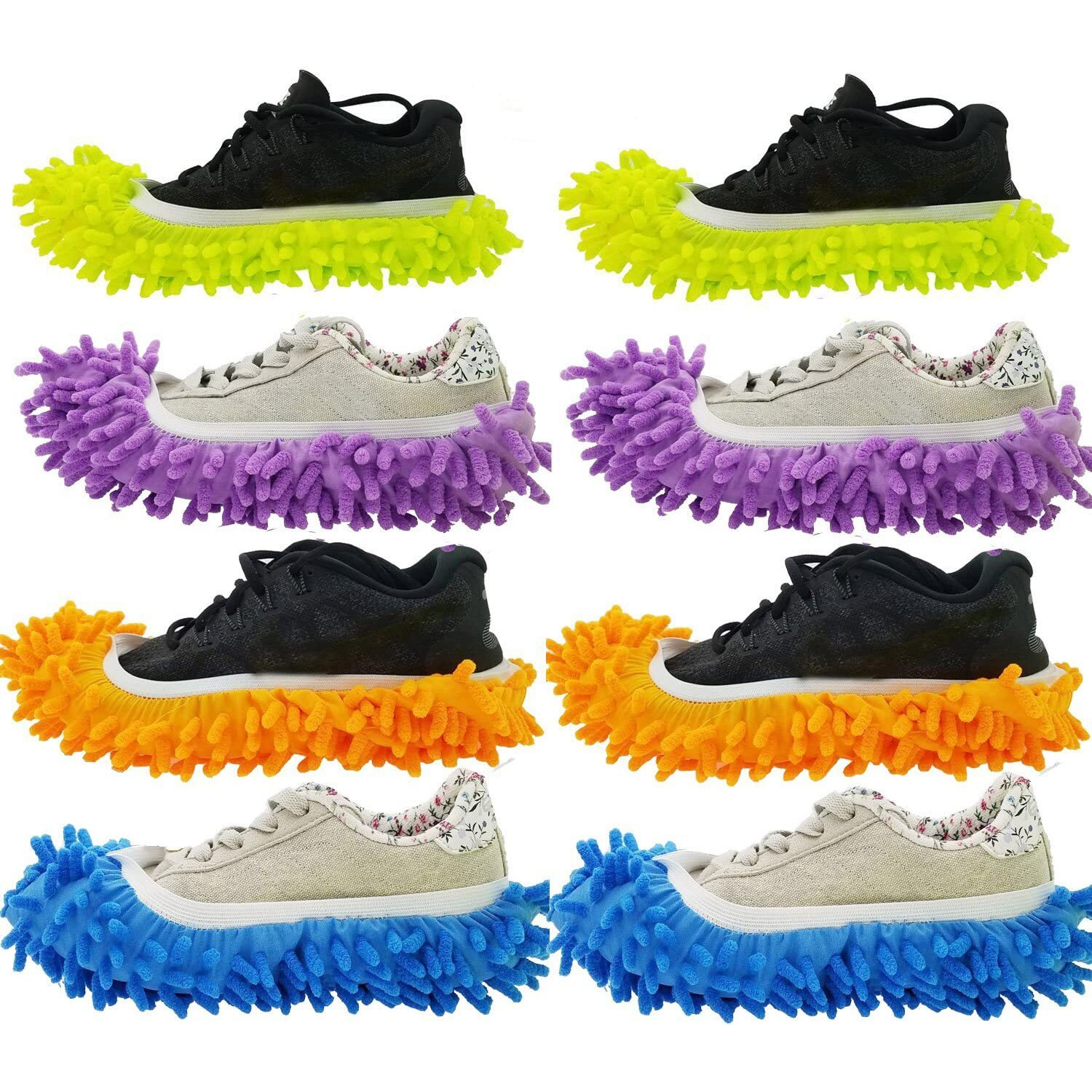 M-Jump 8 Pcs 4 Pairs Duster Mop Slippers Cover, Multi Function Chenille Fibre Washable Dust Mop Floor Cleaning Shoes For Bathroom, Office, Kitchen, House Polishing