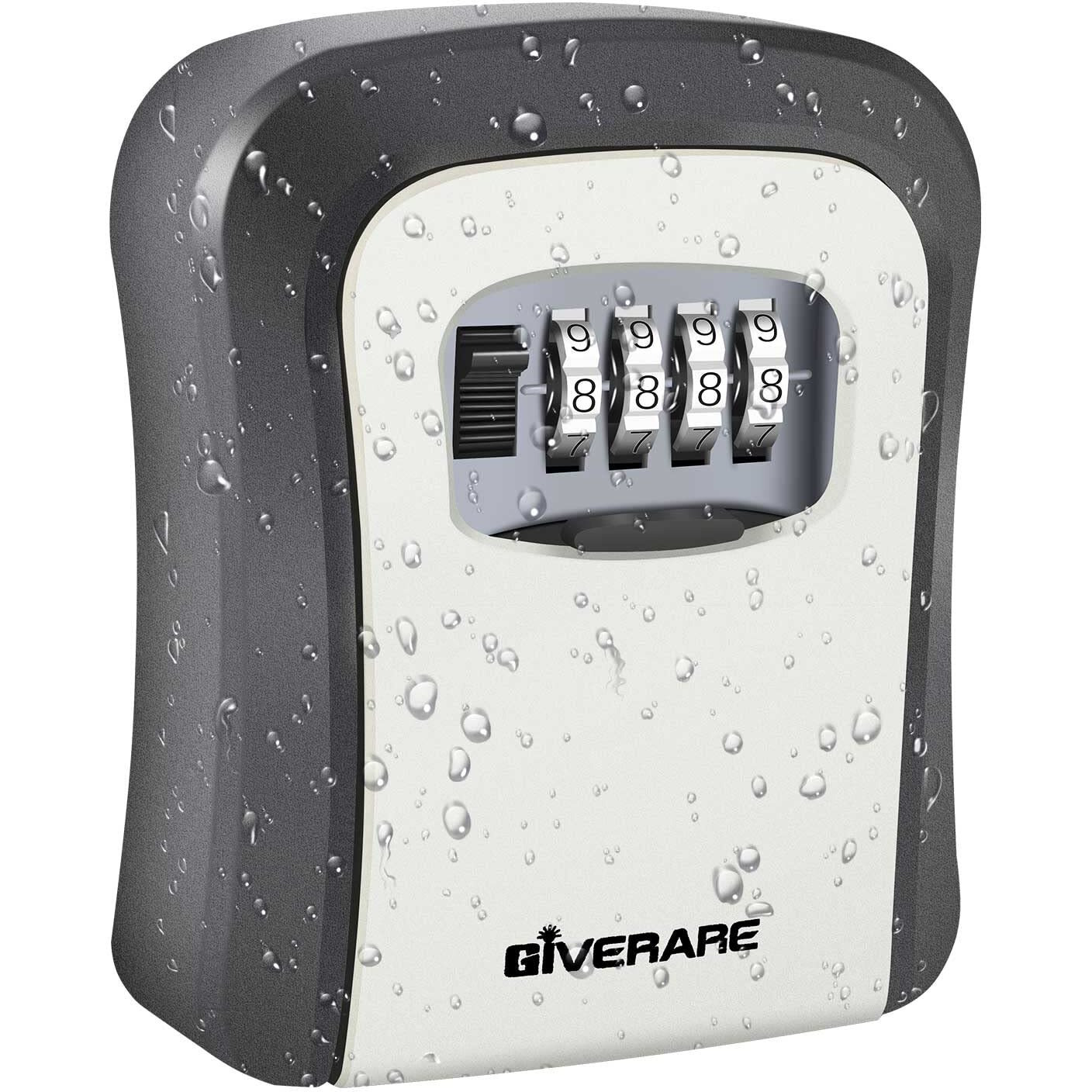 Giverare Key Lock Box, Wall Mount 4 Digits Combination Lockbox Outside, Waterproof Outdoor Key Hider For House Key, Resettable Safe Security Password Box With Mounting Kit & Dust-Proof Cover-Grey
