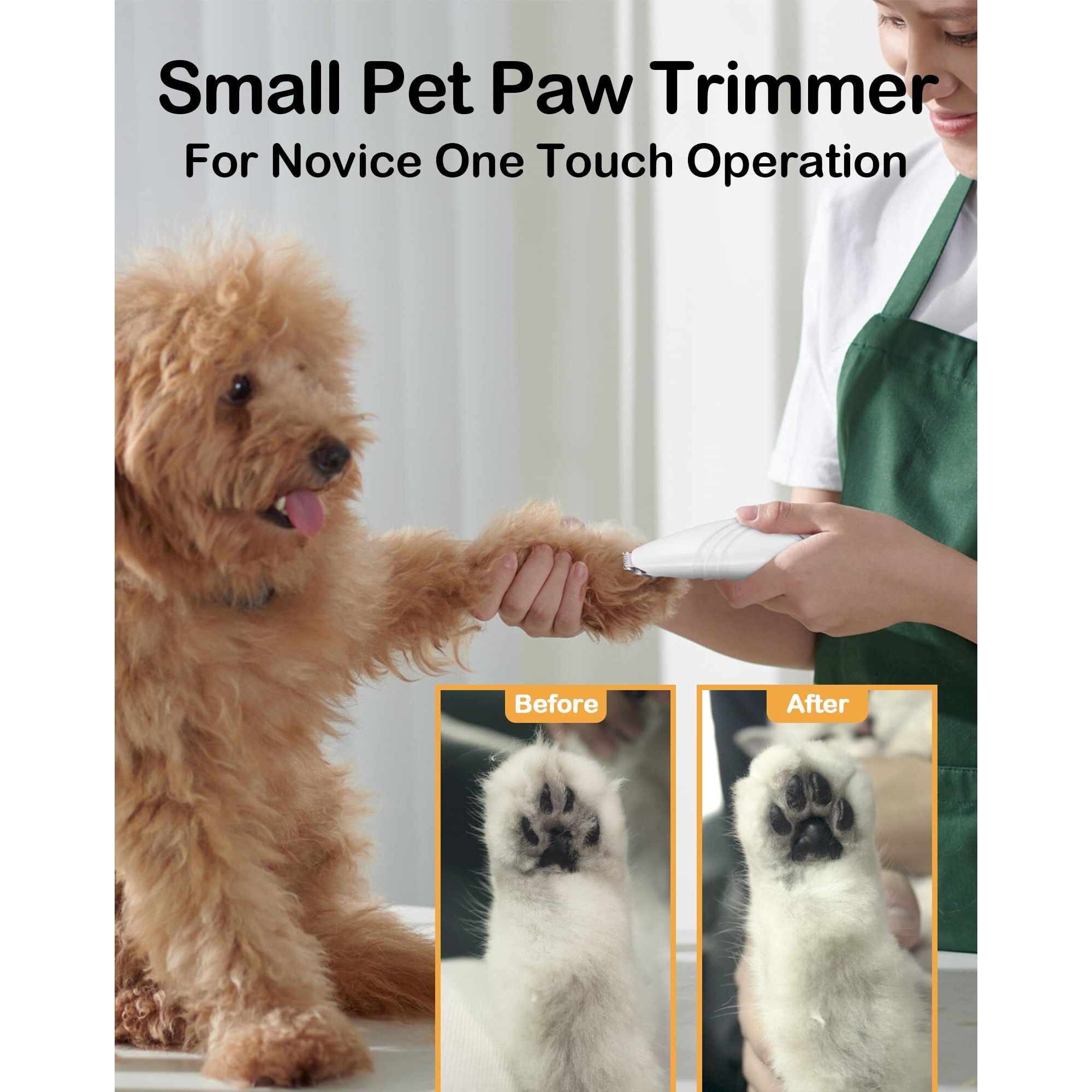 Leyoufu Dog Paw Trimmer For Grooming, Cordless Electric Small Pet Grooming Clippers Hair Trimmer For Dogs Cats, Low Noise For Trimming Pet 's Hair Around Paws, Eyes, Ears, Face, Rump (White)