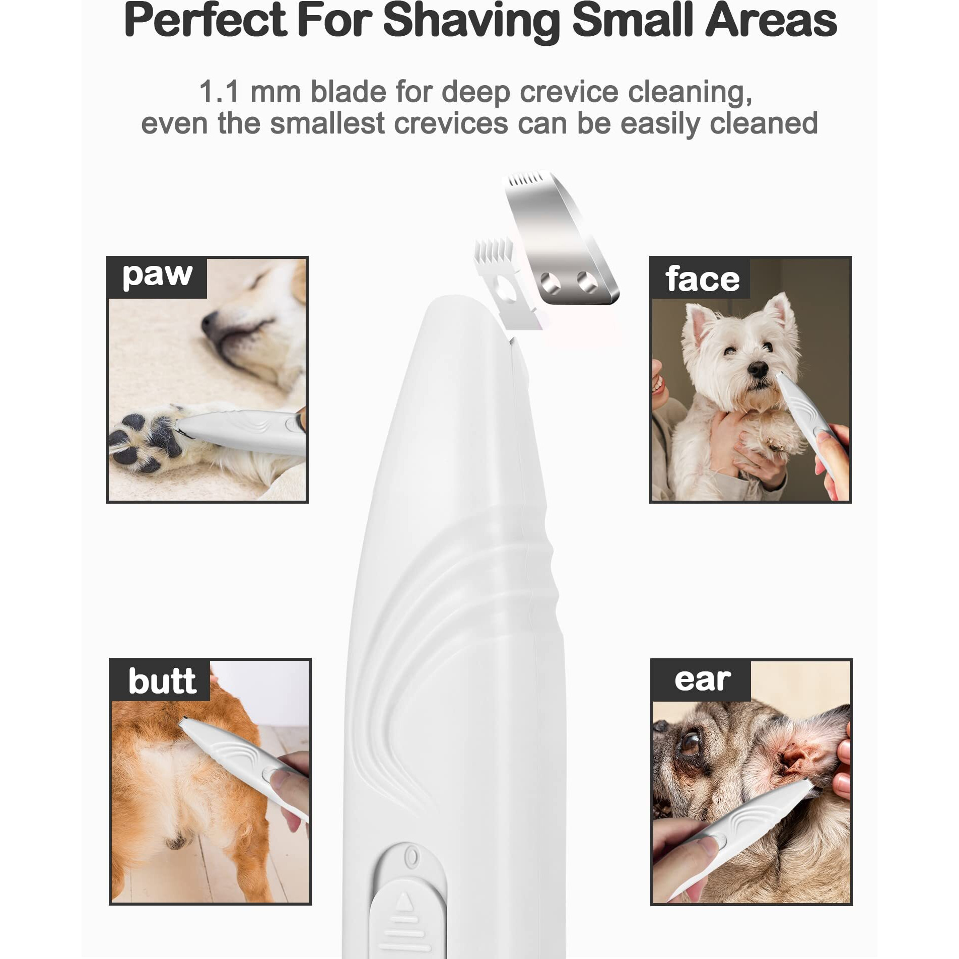 Leyoufu Dog Paw Trimmer For Grooming, Cordless Electric Small Pet Grooming Clippers Hair Trimmer For Dogs Cats, Low Noise For Trimming Pet 's Hair Around Paws, Eyes, Ears, Face, Rump (White)