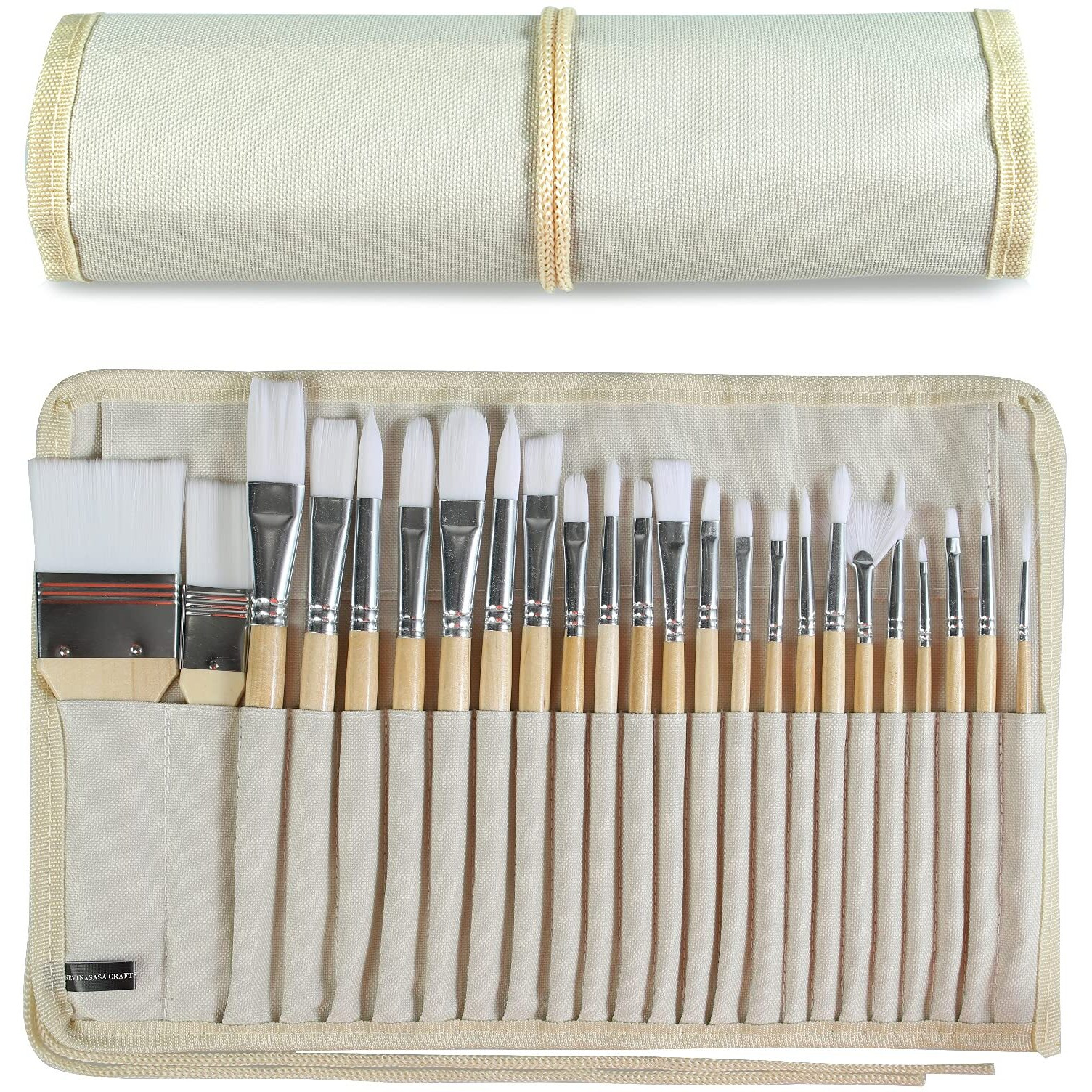 Paint Brushes Set Of 24 Pieces Wooden Handles Brushes With Canvas Brush Case, Professional For Oil, Acrylic And Watercolor Painting