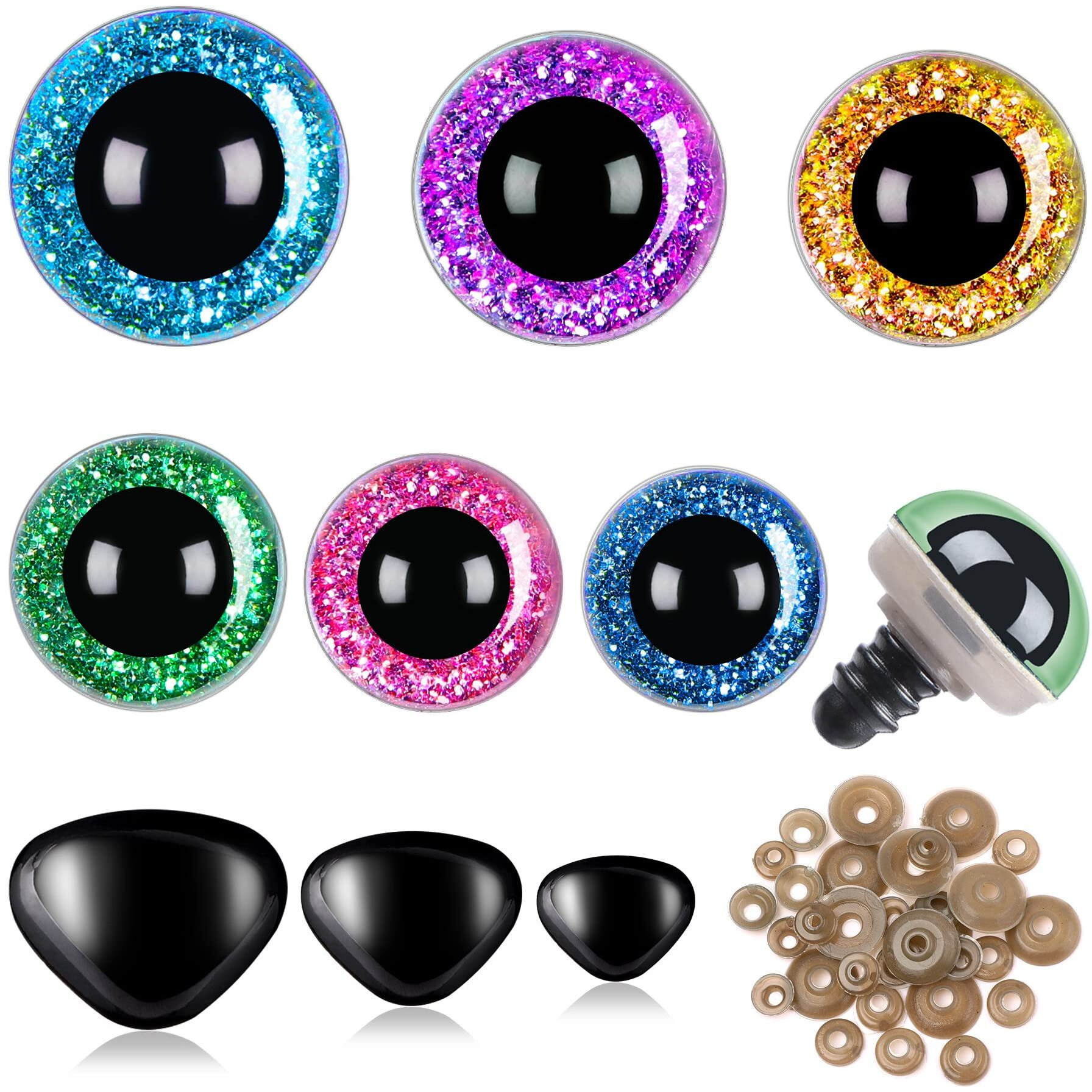 Upins 180 Pieces 10-20 Mm Large Safety Eyes And Nose With Washers For Amigurumi Stuffed Animal Eyes Plastic Craft Doll Crochet Eyes For Diy Of Puppet, Bear, Toy Making Supplies (Assorted Colors)