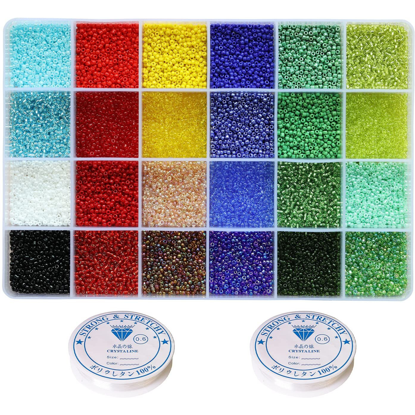 19600Pcs 2Mm Glass Seed Beads 24 Colors Small Beads Kit Bracelet Beads With 24-Grid Plastic Storage Box For Jewelry Making(24 Colors)