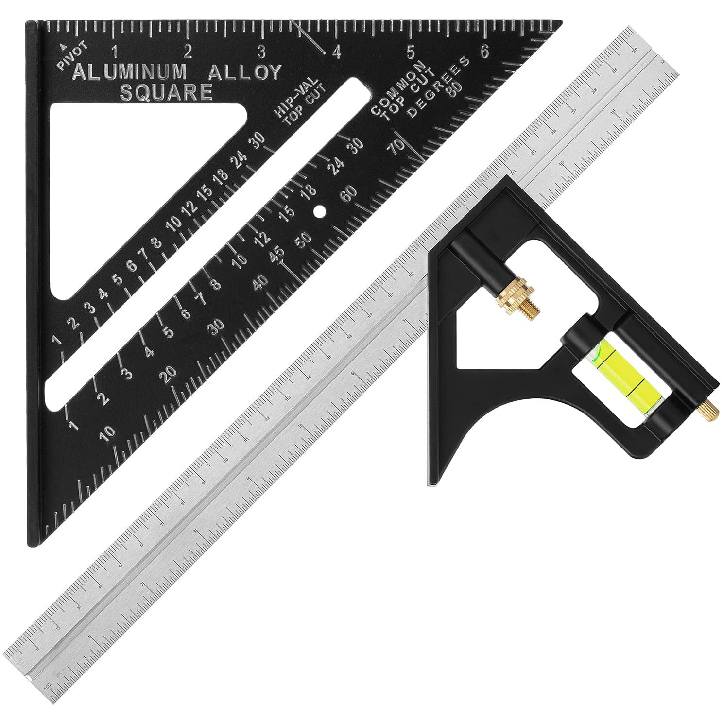 Mr. Pen- Rafter Square And Combination Square Tool Set, Black, 7"" Square, 12"" Aluminum Carpenter Square, Framing Square, Square Tool, Woodworking Square, Combo Square, 7 Inch