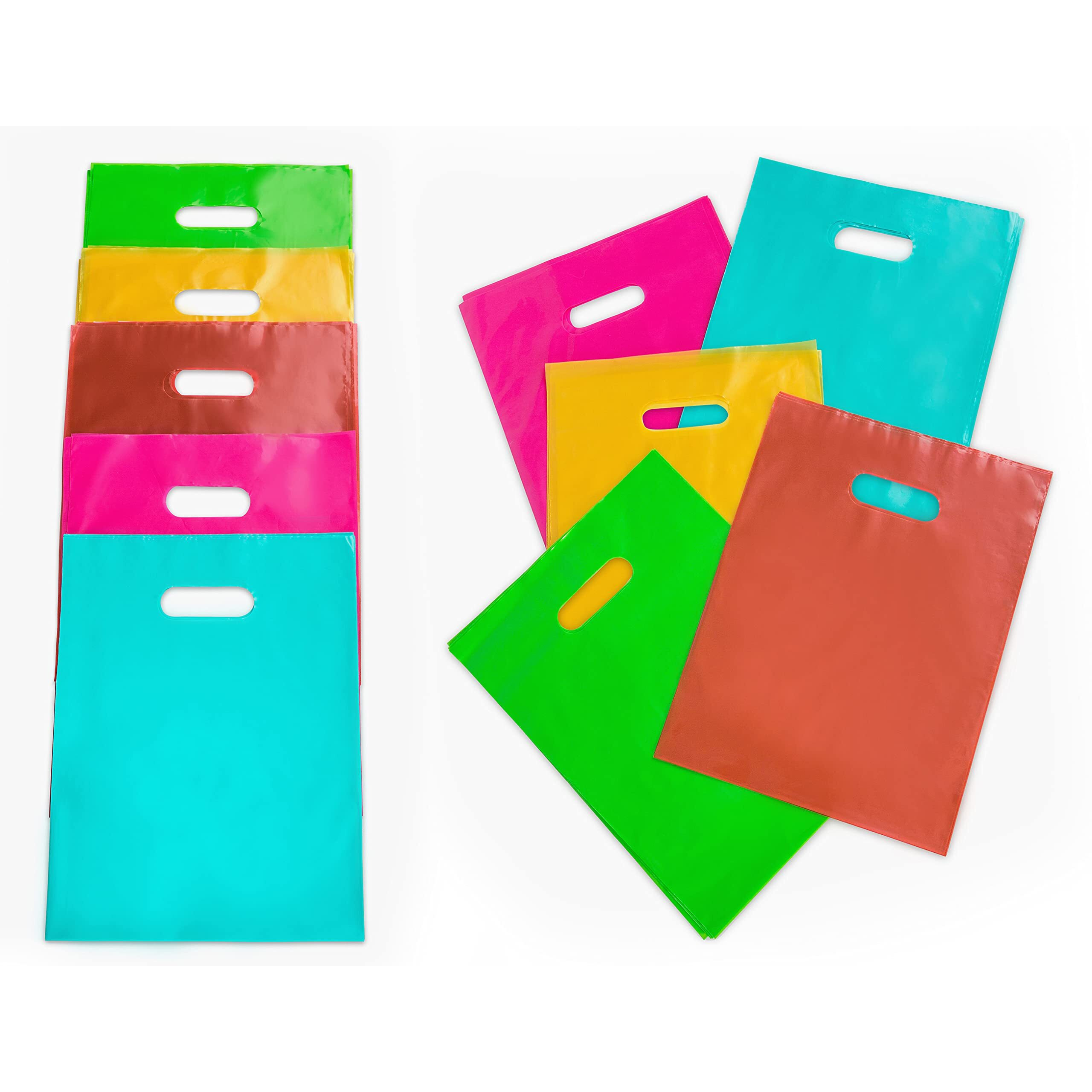 Choice Marts 100 Multicolor Goodie Bags 9"&quotX12"" Size Merchandise Bags 5 Colors In Total Pink Teal Gold Lime Green Red Goody Bags And Party Bags And Favor Bags