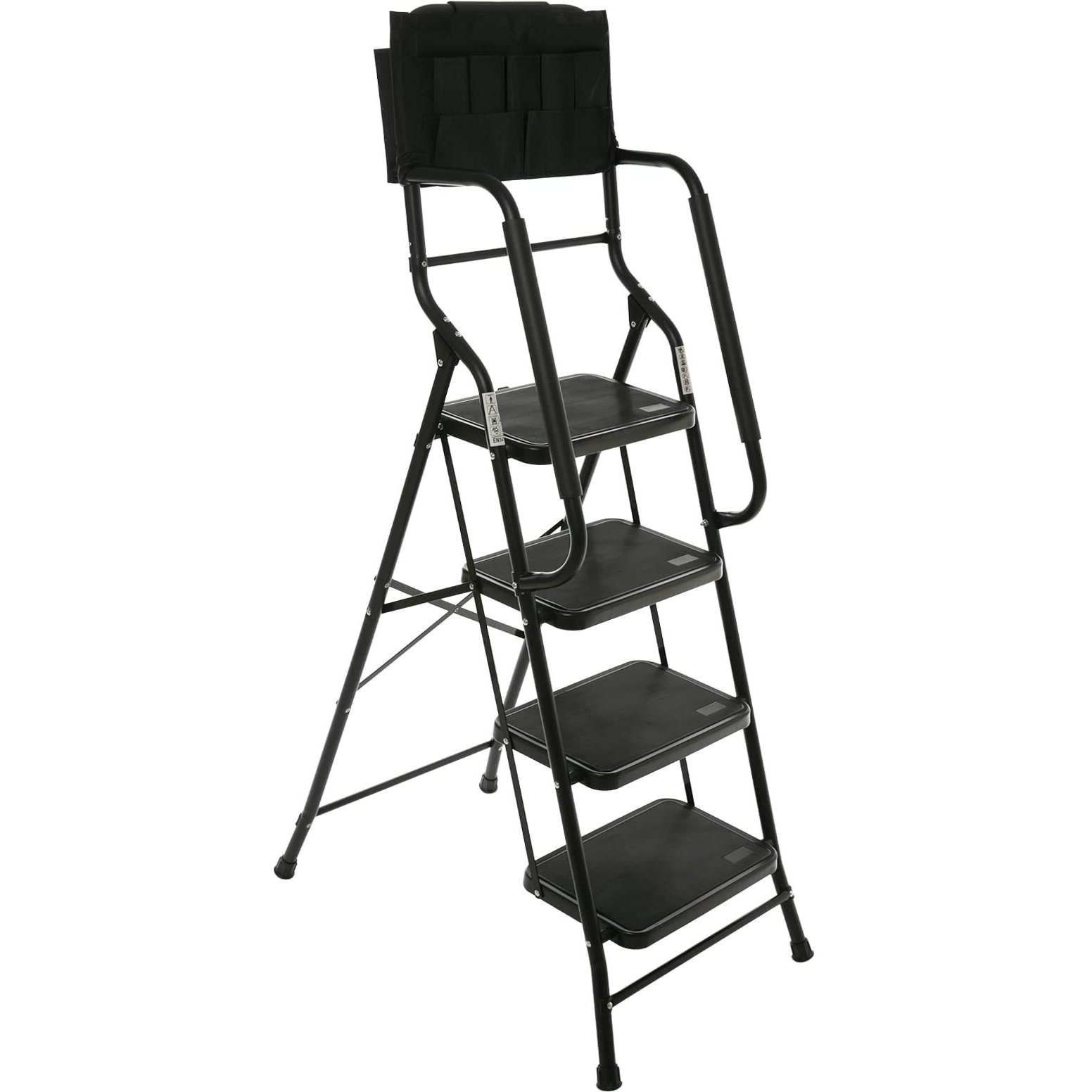 Wiberwi 4 Step Ladder With Handrails 500 Lb Capacity Step Stool Folding Portable Ladders For Home Kitchen Steel Frame With Non-Slip Wide Pedal Stepladder With Attachable Tool Bag Black