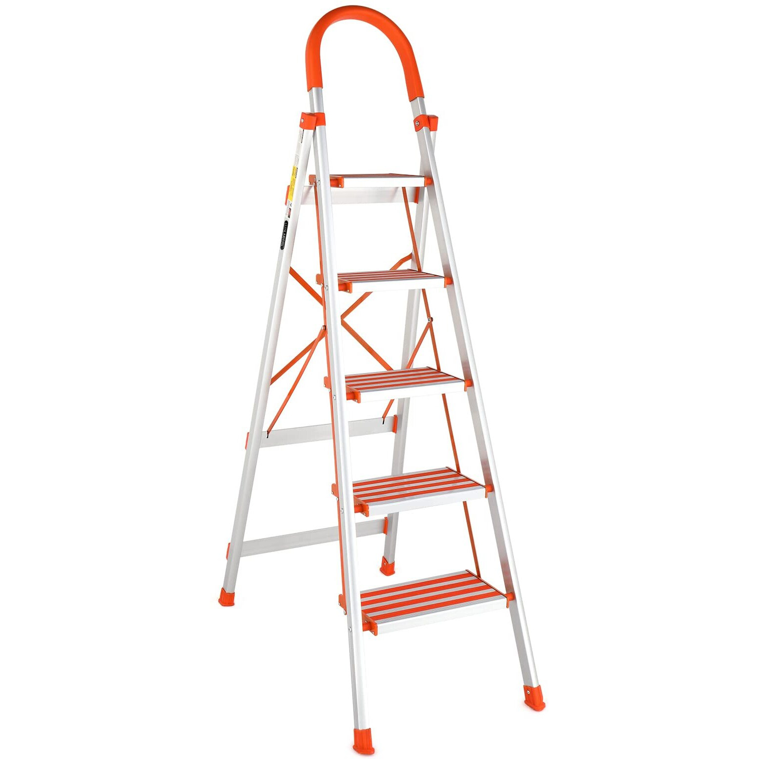 Luisladders Step Ladder 5 Step Lightweight Folding Step Ladder Aluminum Step Stool With Widened Anti-Slip Strip Pedal Convenient Handgrip 350Lbs En131, Multi-Use For Household And Office