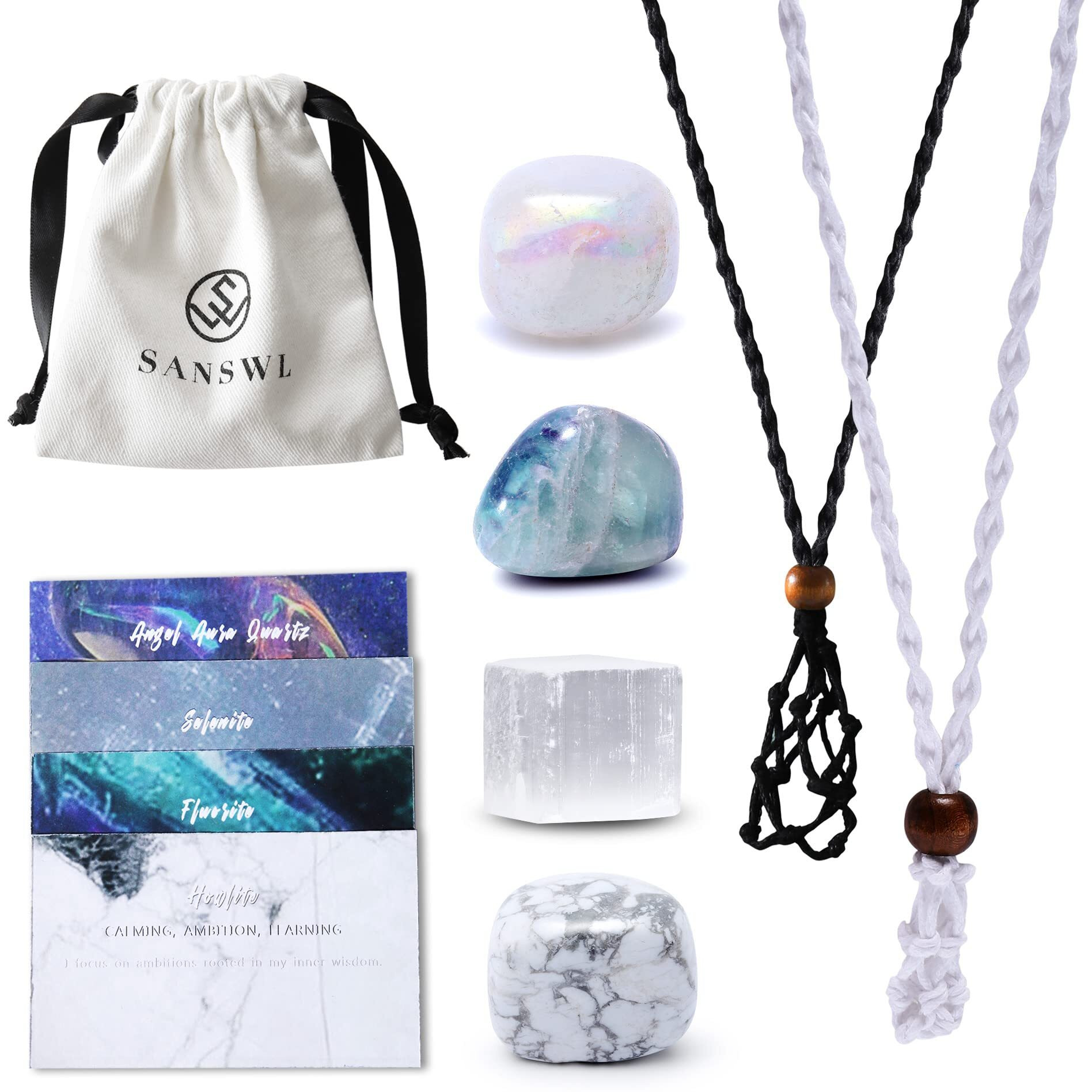 Sanswl 7 Chakra Healing Crystal Necklace - Crown Chakra Set,Handmade Weave Rope-Wrapped Holder And Natural Gemstone, Energy Crystal Spiritual Jewelry,Reiki Pendant With Adjustable Cord