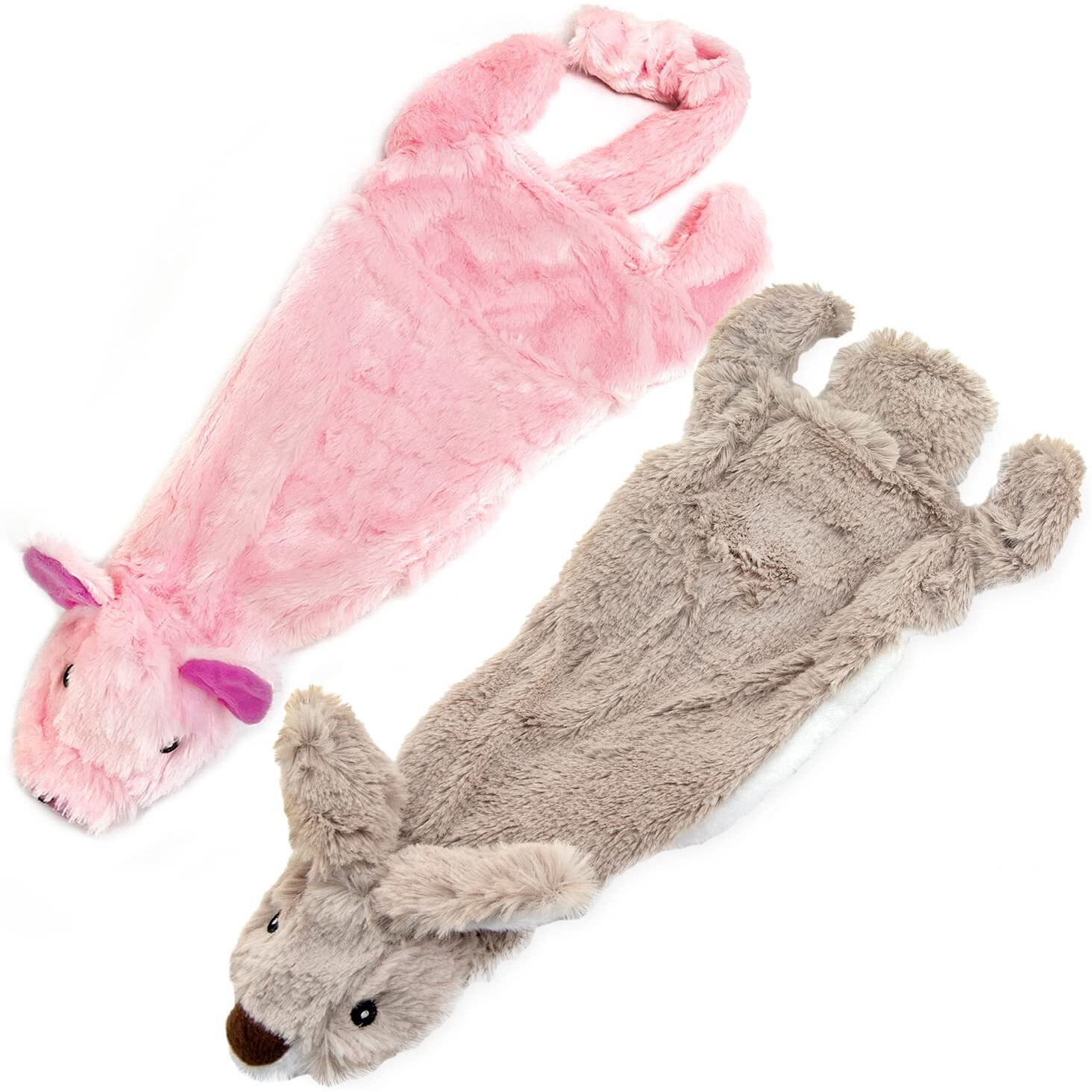 Best Pet Supplies 2-In-1 Stuffless Squeaky Dog Toys With Soft, Durable Fabric For Small, Medium, And Large Pets, No Stuffing For Indoor Play, Holds A Plastic Bottle - Hare, Pig, Medium