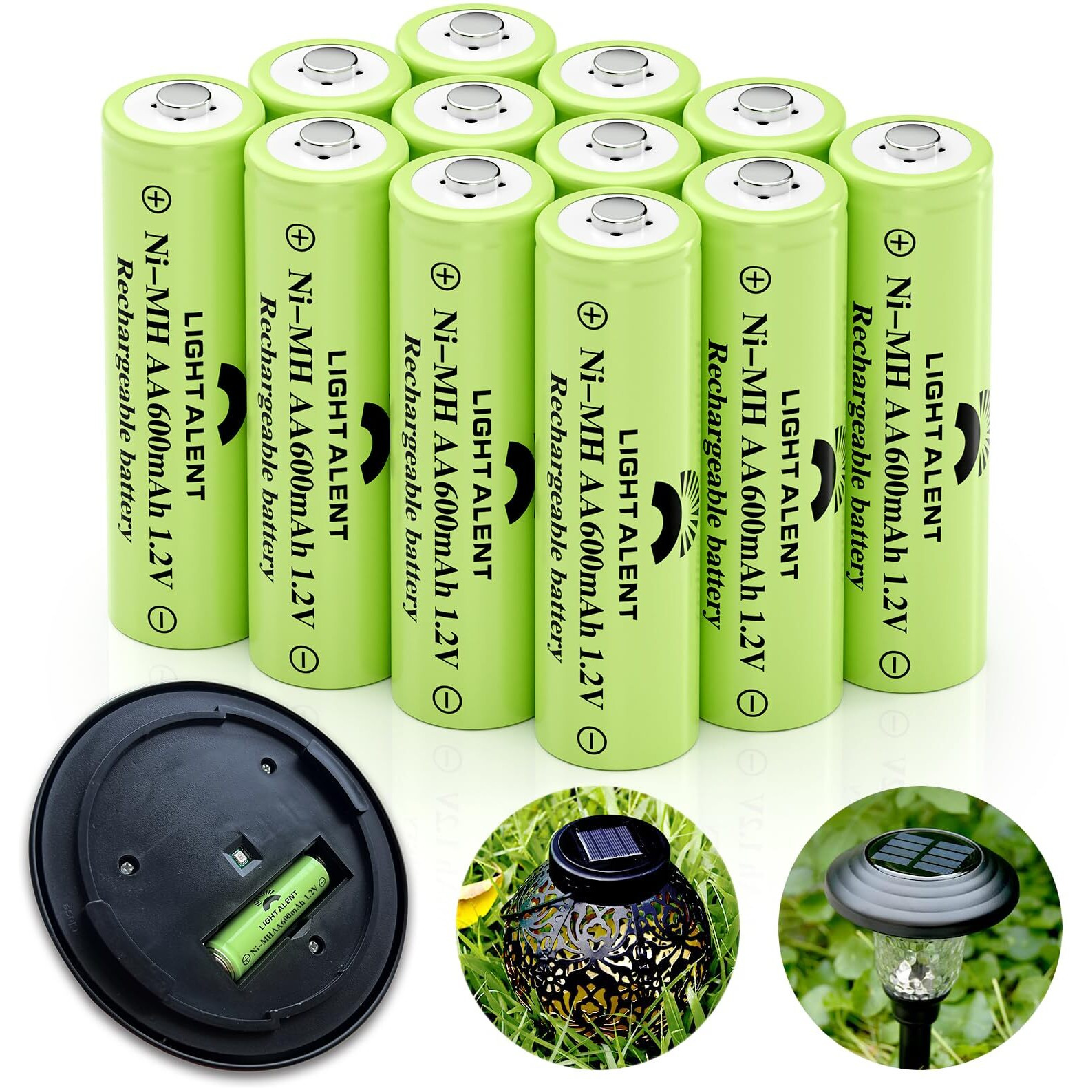 Lightalent Ni-Mh Aa Rechargeable Batteries, Double A High Capacity 1.2V Pre-Charged For Garden Landscaping Outdoor Solar Lights, String Lights, Pathway Lights (Aa-600Mah-12Pack)