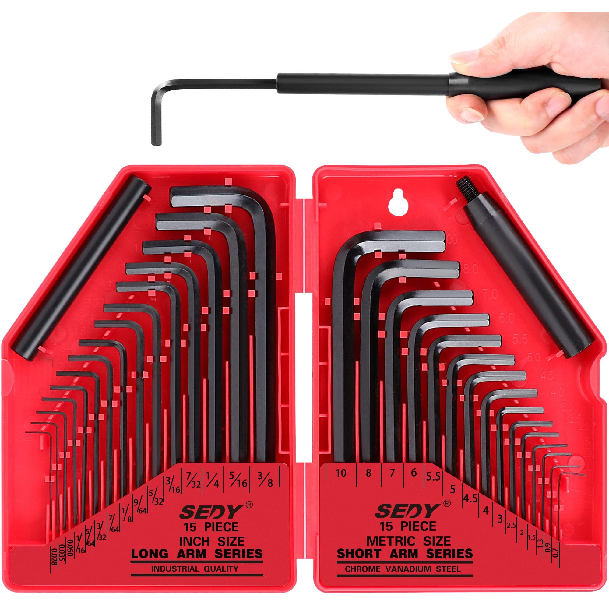 Sedy 32-Piece Hex Key Wrench Set, Metric And Sae Allen Wrenches (0.028-3/8 Inch, 0.7-10 Mm) L Shape Allen Keys, Chrome Vanadium Steelwith 2X Extension Handle