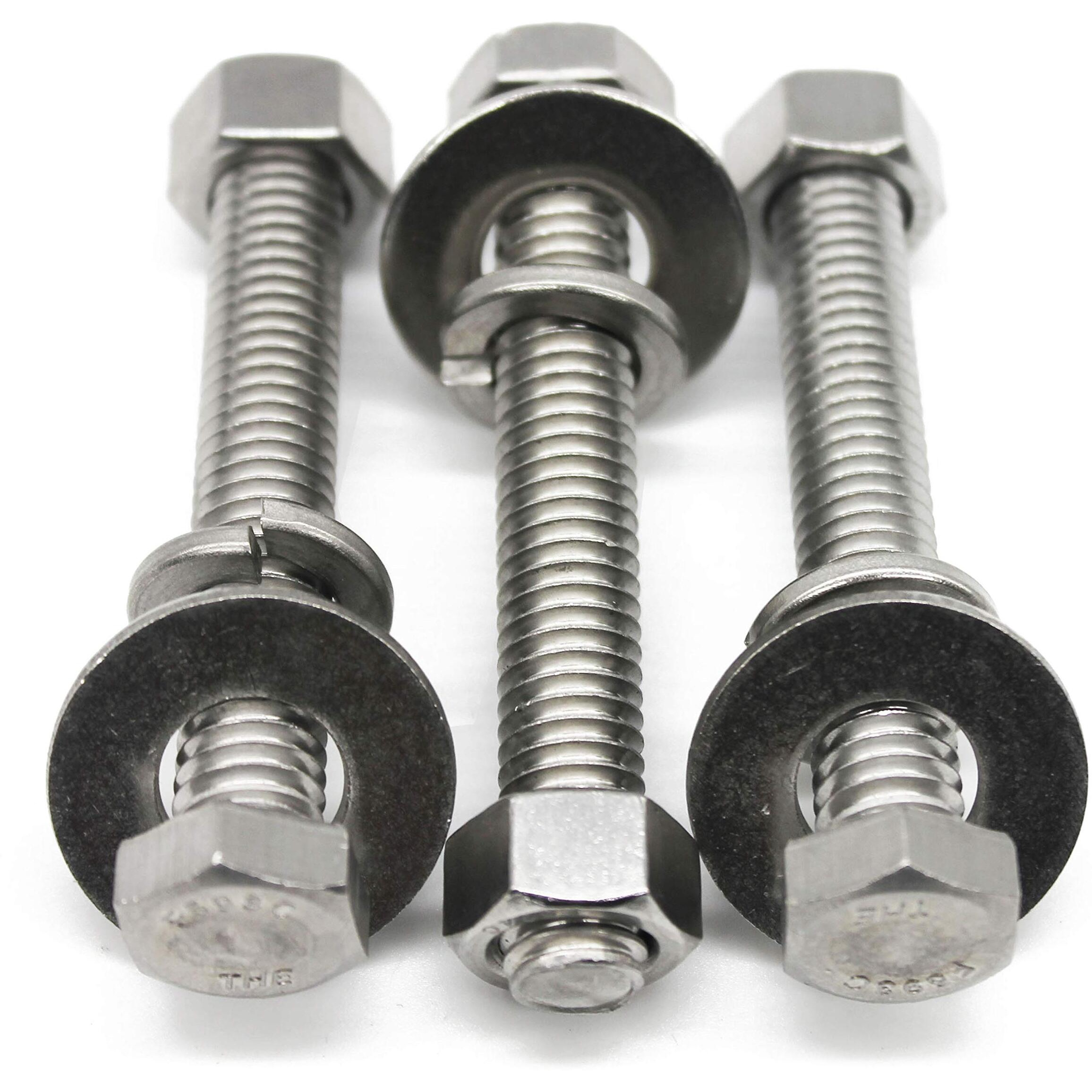 (5 Sets) 3/8-16X3"" Stainless Steel Hex Head Screws Bolts, Nuts, Flat & Lock Washers, 18-8 (304) S/S, Fully Threaded By Bolt Fullerkreg