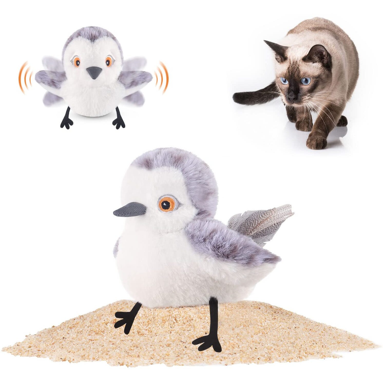 Potaroma Cat Toys Flapping Bird (No Flying), Lifelike Sandpiper Chirp Tweet, Rechargeable Touch Activated Kitten Toy Interactive Cat Exercise Toys For All Breeds Cat Kicker Catnip Toys 4.0 ""