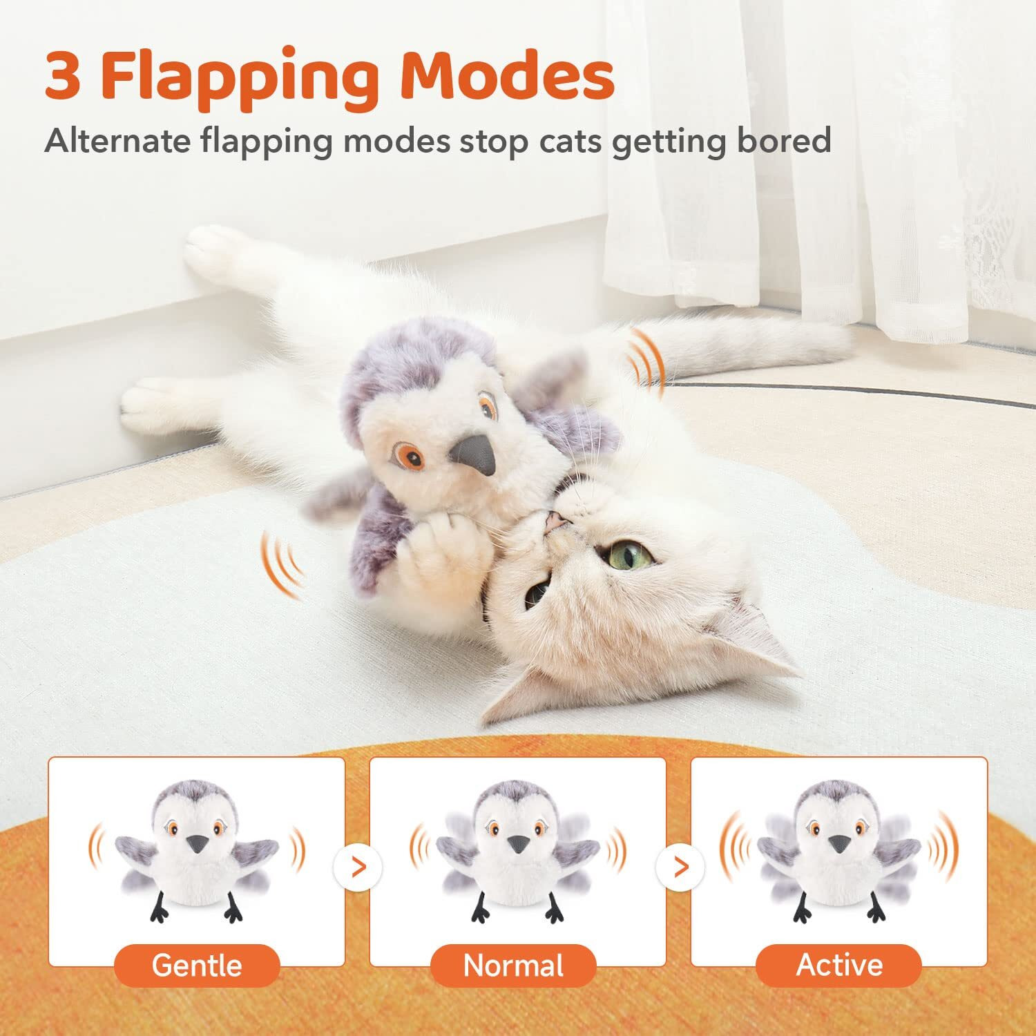 Potaroma Cat Toys Flapping Bird (No Flying), Lifelike Sandpiper Chirp Tweet, Rechargeable Touch Activated Kitten Toy Interactive Cat Exercise Toys For All Breeds Cat Kicker Catnip Toys 4.0 ""