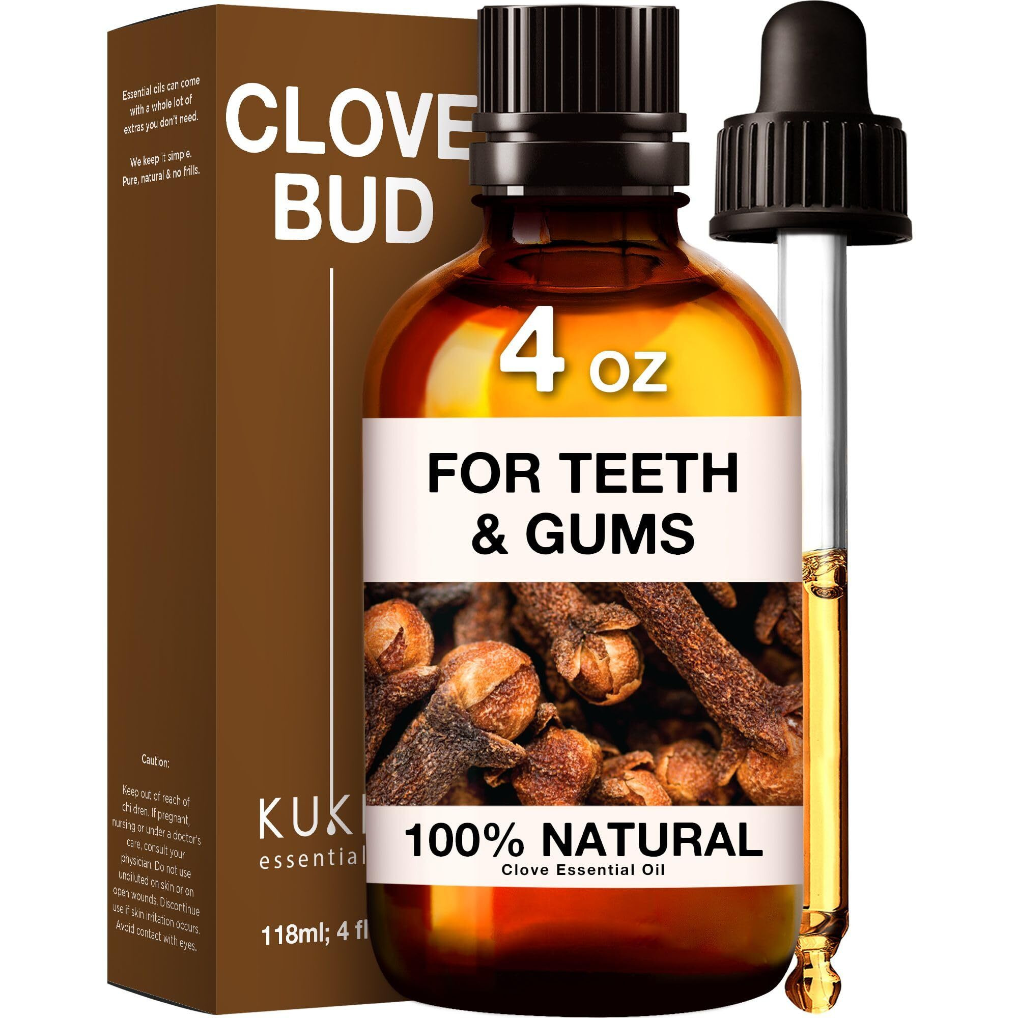 Kukka Clove Oil Essential Oil For Oral Care, Teeth & Gums - 100% Natural Clove Oil For Hair & Skin (4 Fl Oz)