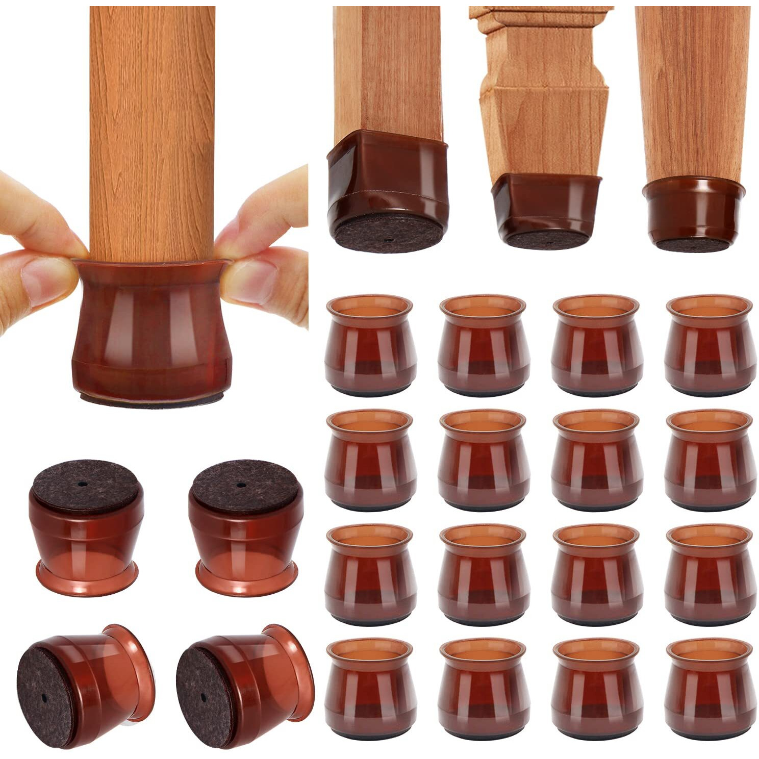 Chair Leg Floor Protectors 20Pcs Silicone Covers(Large-Brown Fit 1.3""-2"")