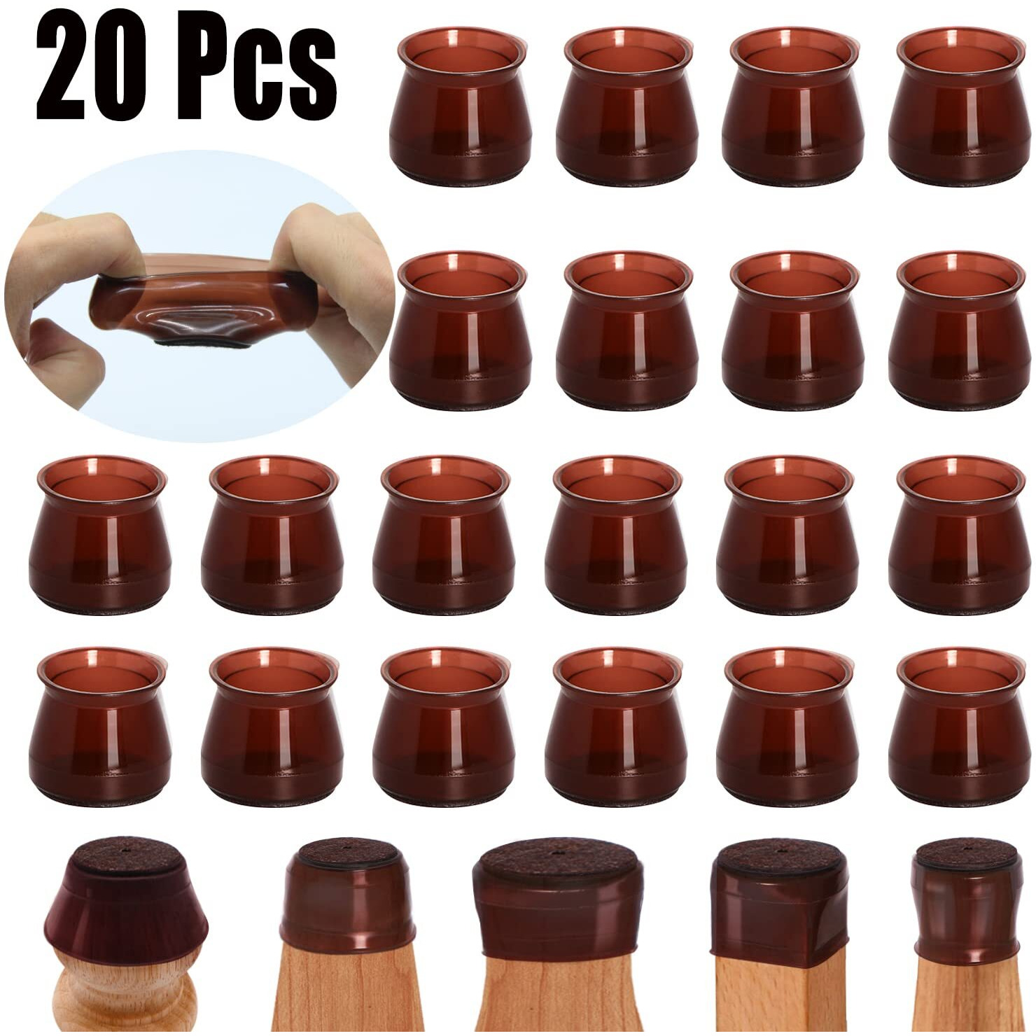 Chair Leg Floor Protectors 20Pcs Silicone Covers(Large-Brown Fit 1.3""-2"")