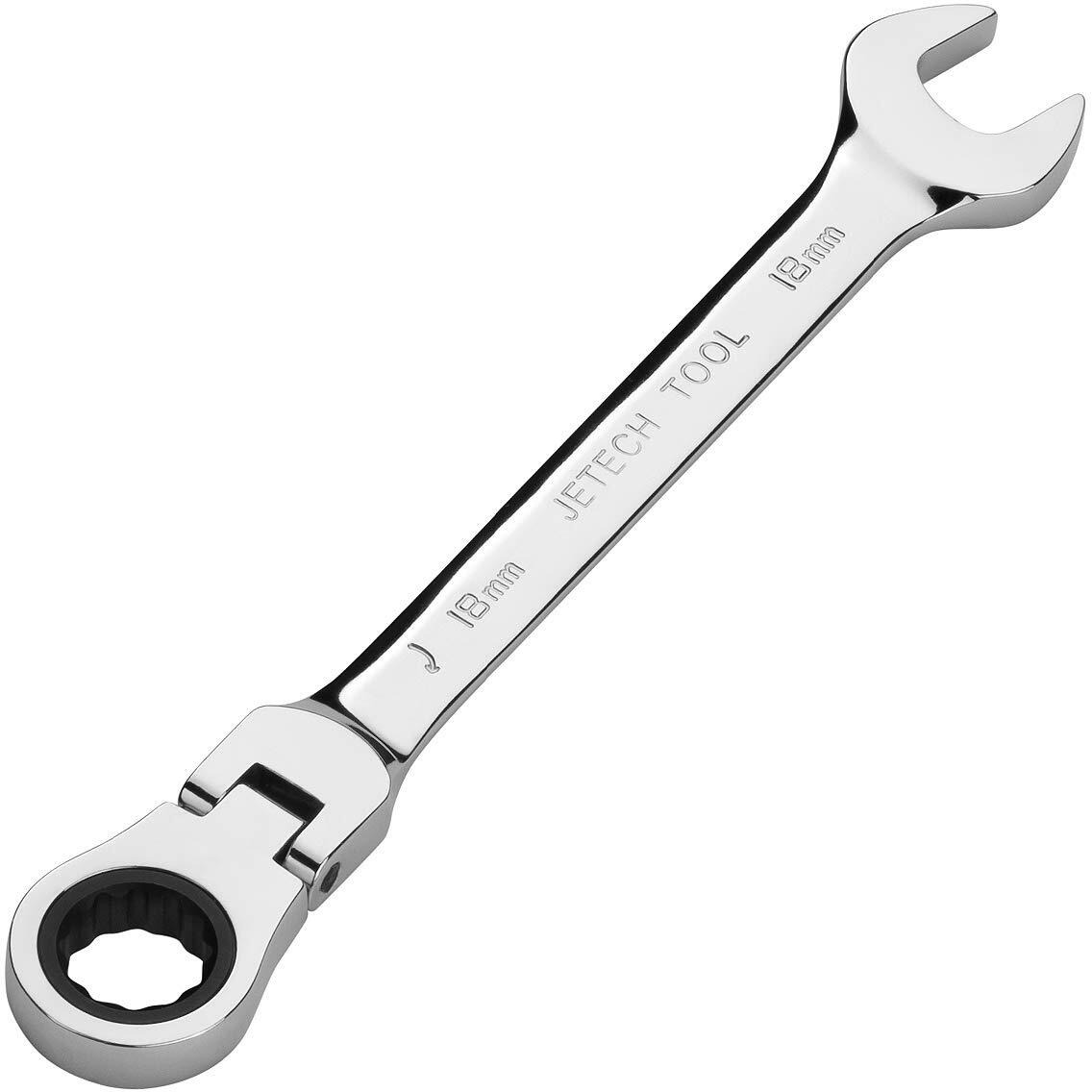Jetech 18Mm Flexible Head Gear Wrench, Industrial Grade Flex Ratcheting Spanner Made With Forged, Heat-Treated Cr-V Alloy Steel, Full Polished 12 Point Flex-Head Ratchet Combination Wrench, Metric