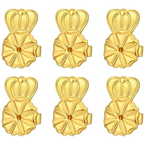 3 Pairs 14K Gold Earring Backs Lifters,Secure Earring Backs For Droopy Ears,Adjustable Hypoallergenic Earring Backs For Studs(3Gold)