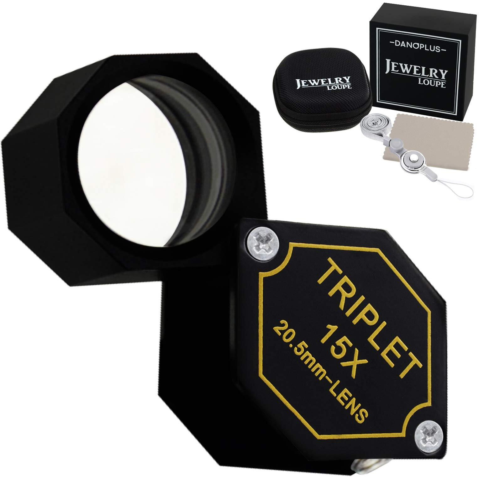15X Magnifier Jewelry Loupe 20.5Mm Triplet Lens Optical Glass Pocket Gem Magnifying Tool For Jeweler, Stamp Philatelist, Coin Numismatic, Achromatic Black Hexagonal Design Kit Set