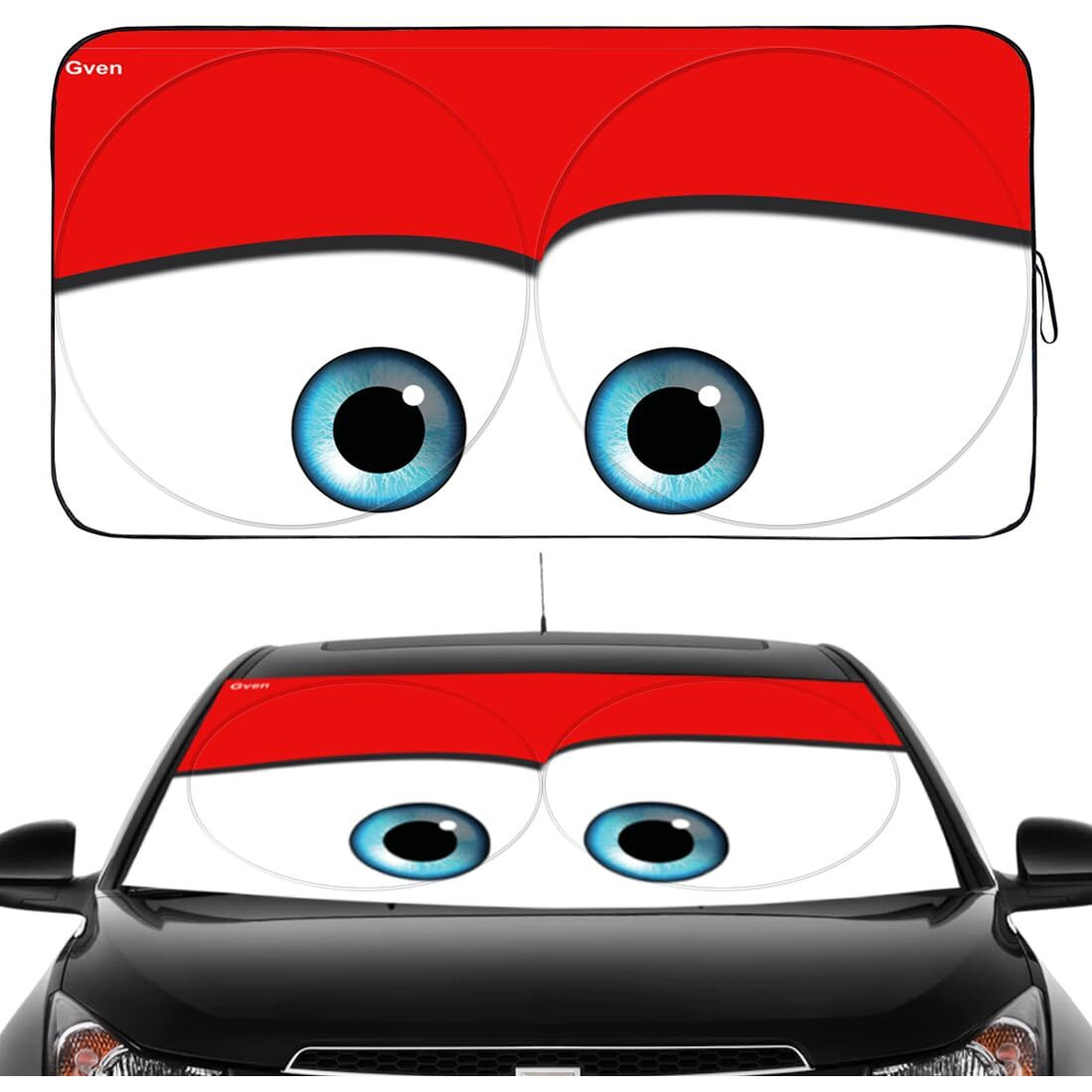 Gven- The Original Patented Car Eyes Windshield Sun Shade 2025 Pink Car Accessories For Women Shades For Front Window Girly Windshield Cover Sunshades For Summer Heat Portection(Red, S)