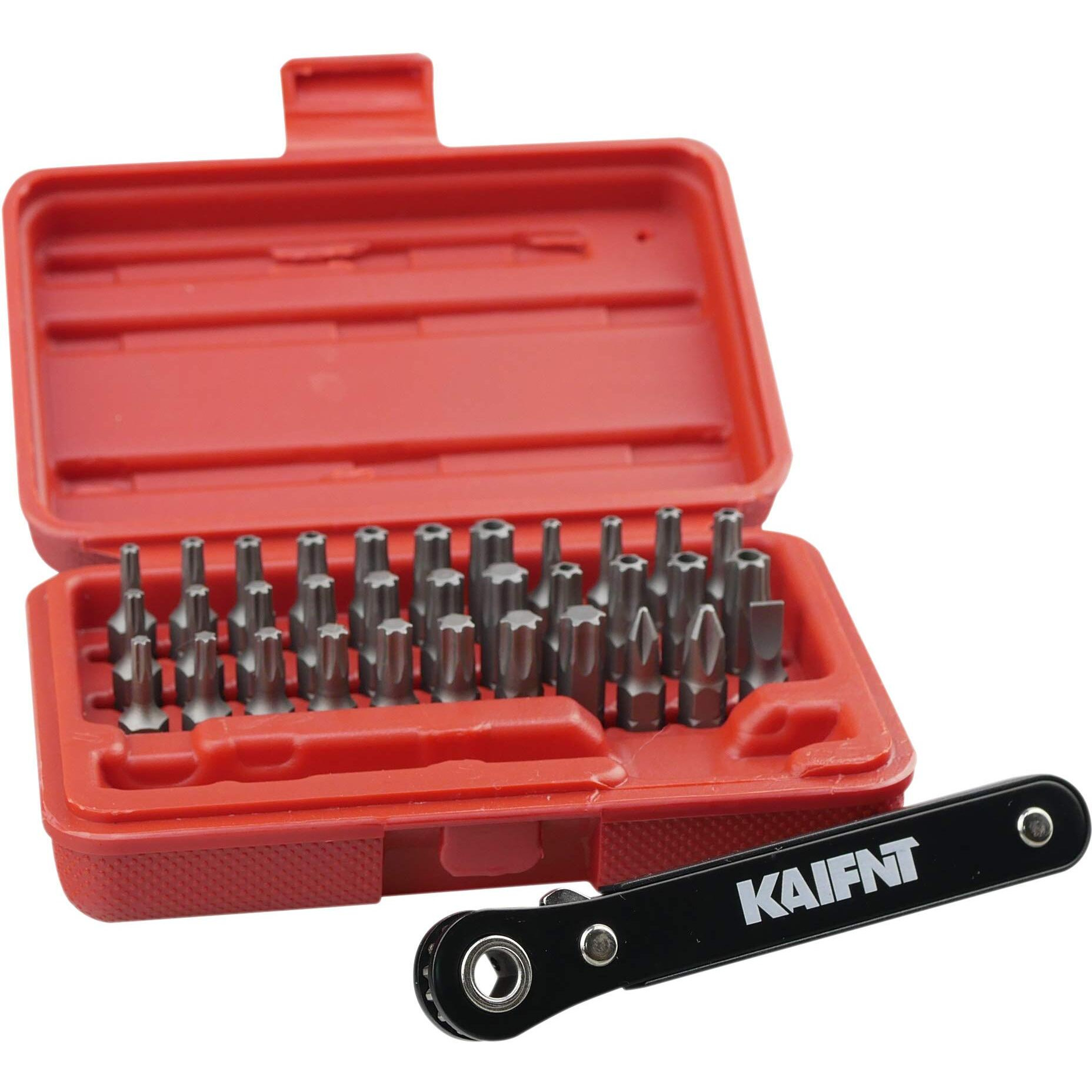 Kaifnt K403 Comprehensive Torx Bit Set With Mini Ratchet Wrench, 1/4-Inch Drive, 34-Piece