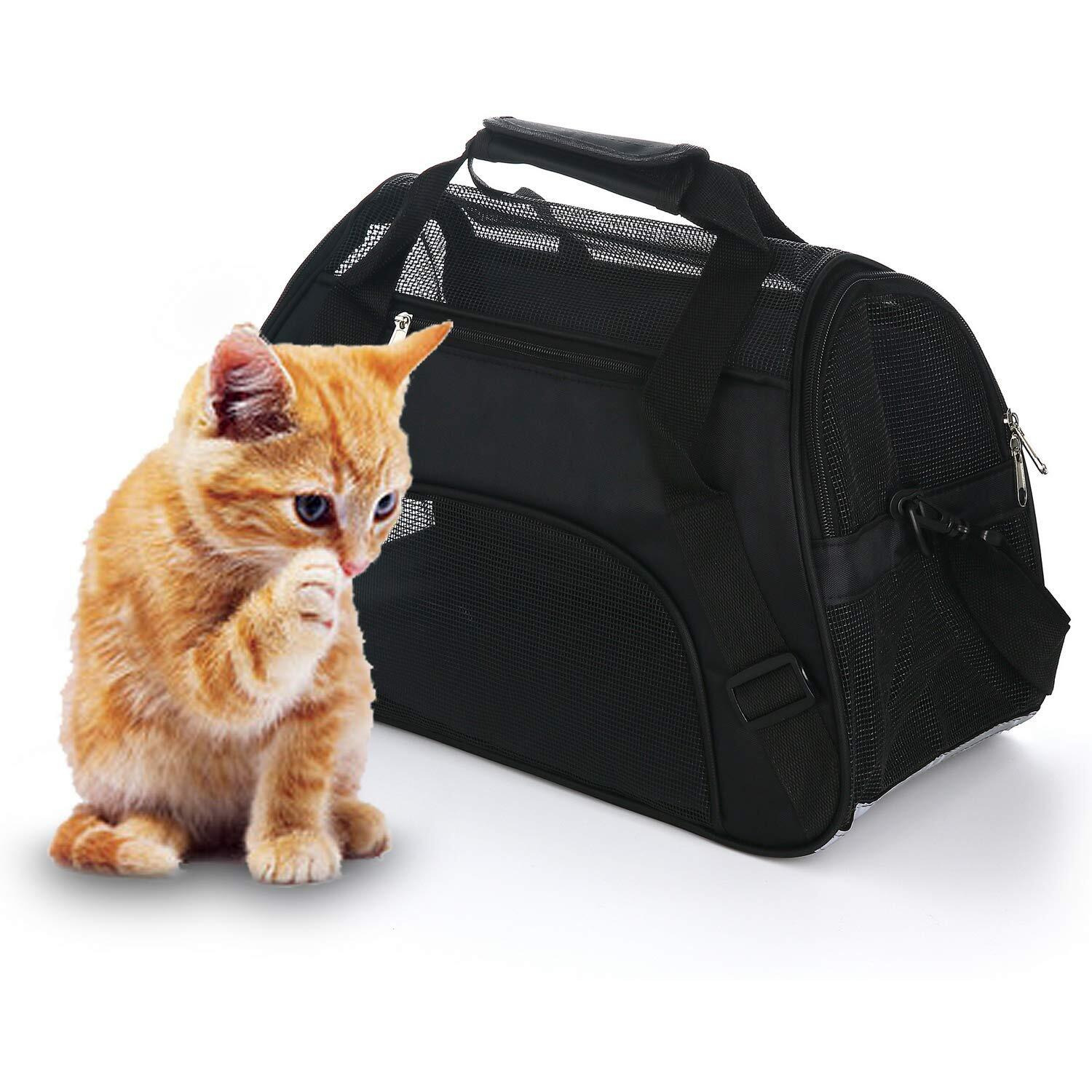 Muchl Cat Carrier Soft-Sided Pet Carrier For Small Medium Cats, Puppies, Dog Carrier Pet Travel Bag For Small Dogs Comfort Portable Foldable Pet Bag Airline Approved (Medium Black)