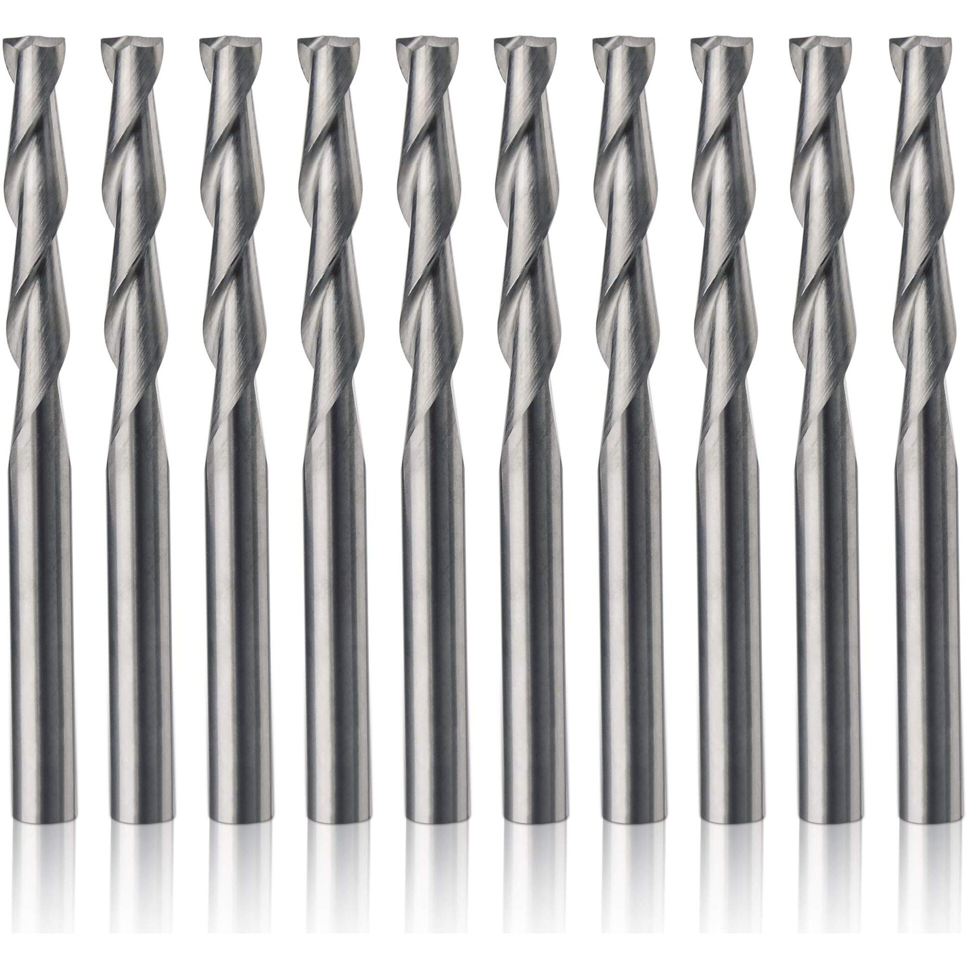 Hqmaster Cnc Router Bits 1/8"" Shank Cnc Bit End Mill Flat Nose Carbide Endmill Two Flute Spiral Upcut Milling Cutter Tool Set For Wood Pvc Mdf Hardwood 10Pcs (3.175 Mm)