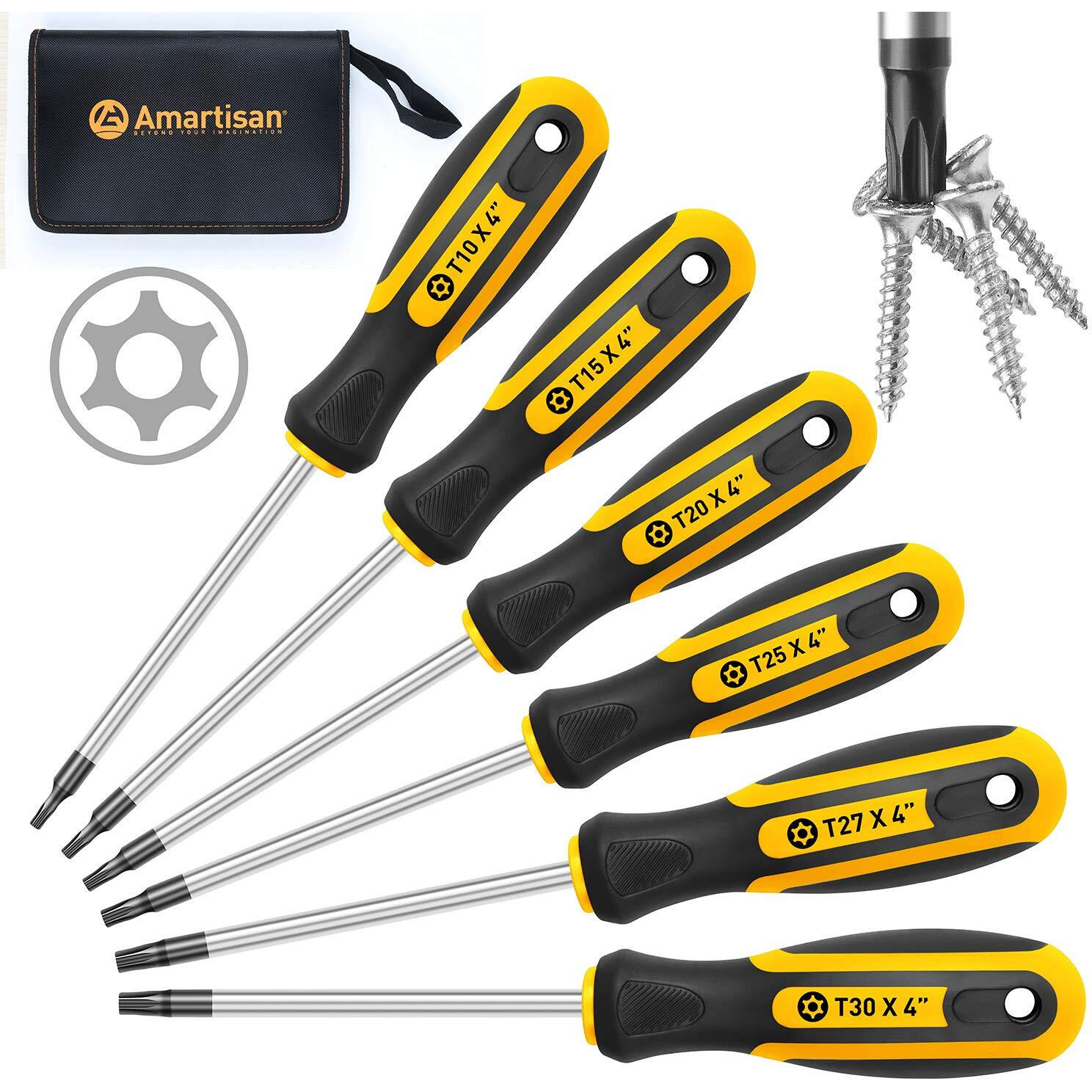 Amartisan 6-Piece Magnetic Torx Screwdrivers Set, Security Tamper Proof, Magnetic Torx Driver Star Screwdrivers Set T10 - T30 Best Choice (Torx Screwdrivers)