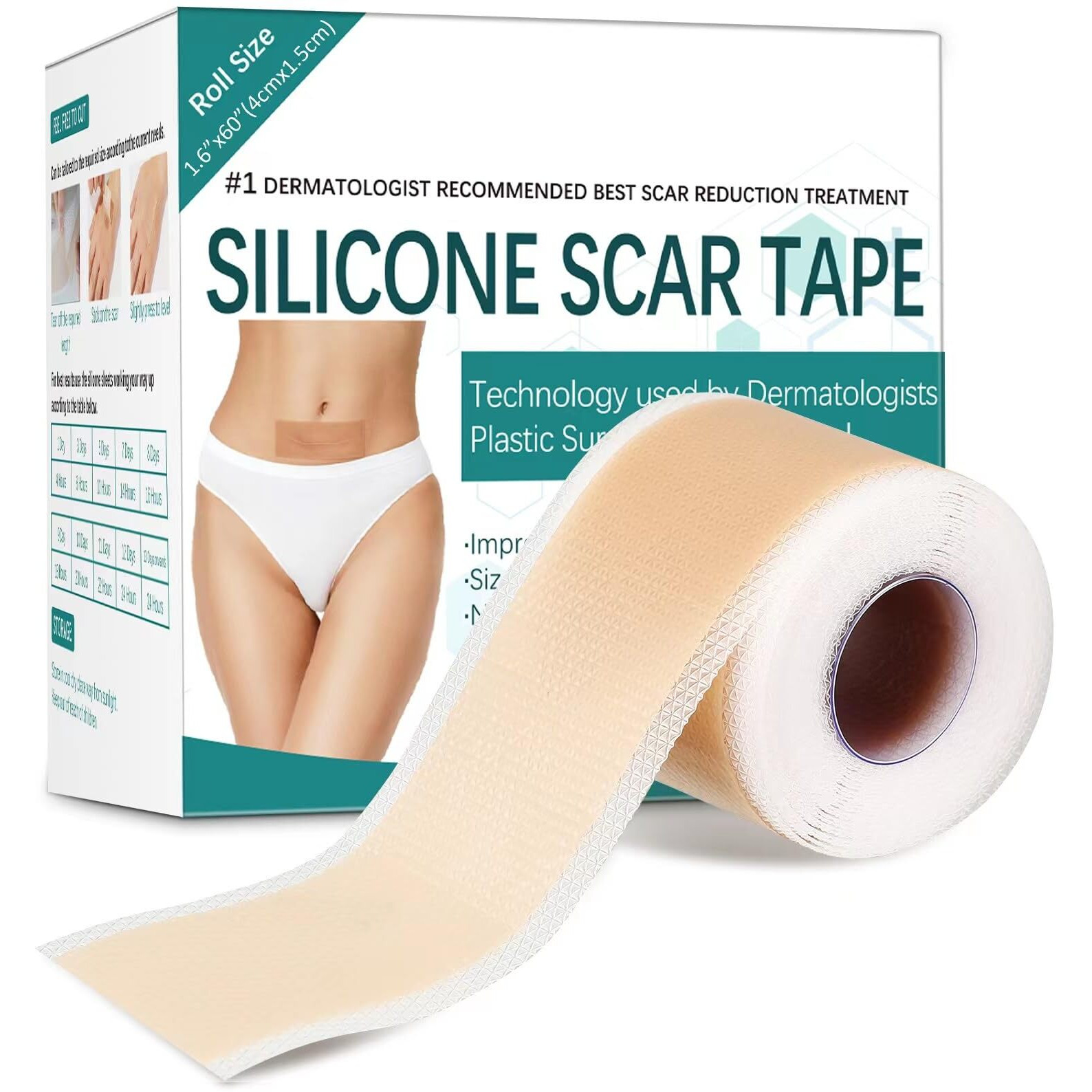 Pumkot Silicone Scar Sheets, Tape(1.6X 60 Roll-1.5M), Reusable Removal Strips, Professional Away Sheets For Surgical Scars, Keloid, C-Section, Burn Et, Brown- 60X1.6 Inch