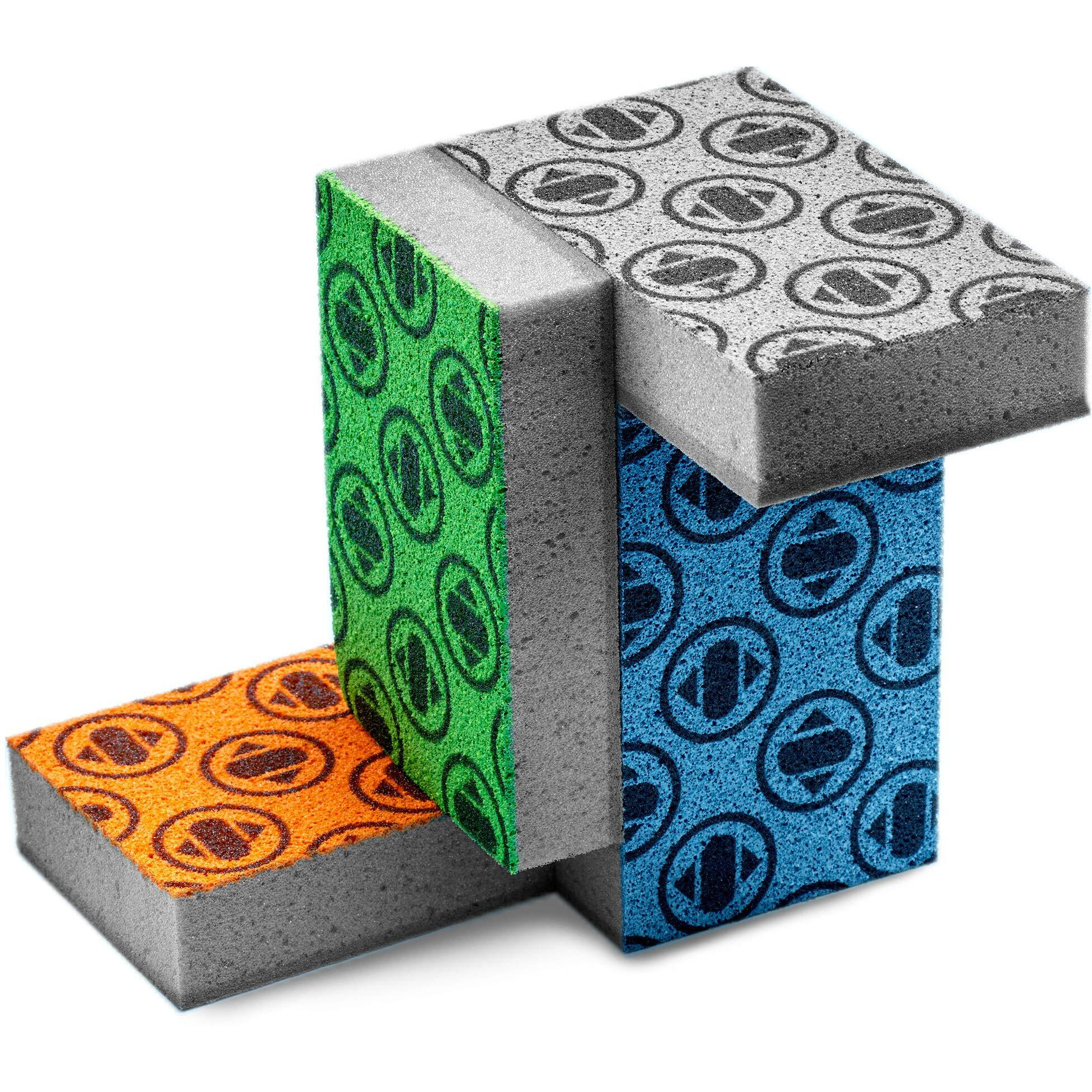 Skura Style Kitchen Sponges - Odor Free Dual Sided Non Scratch Scouring Pad For Washing Dishes & More - 4 Count