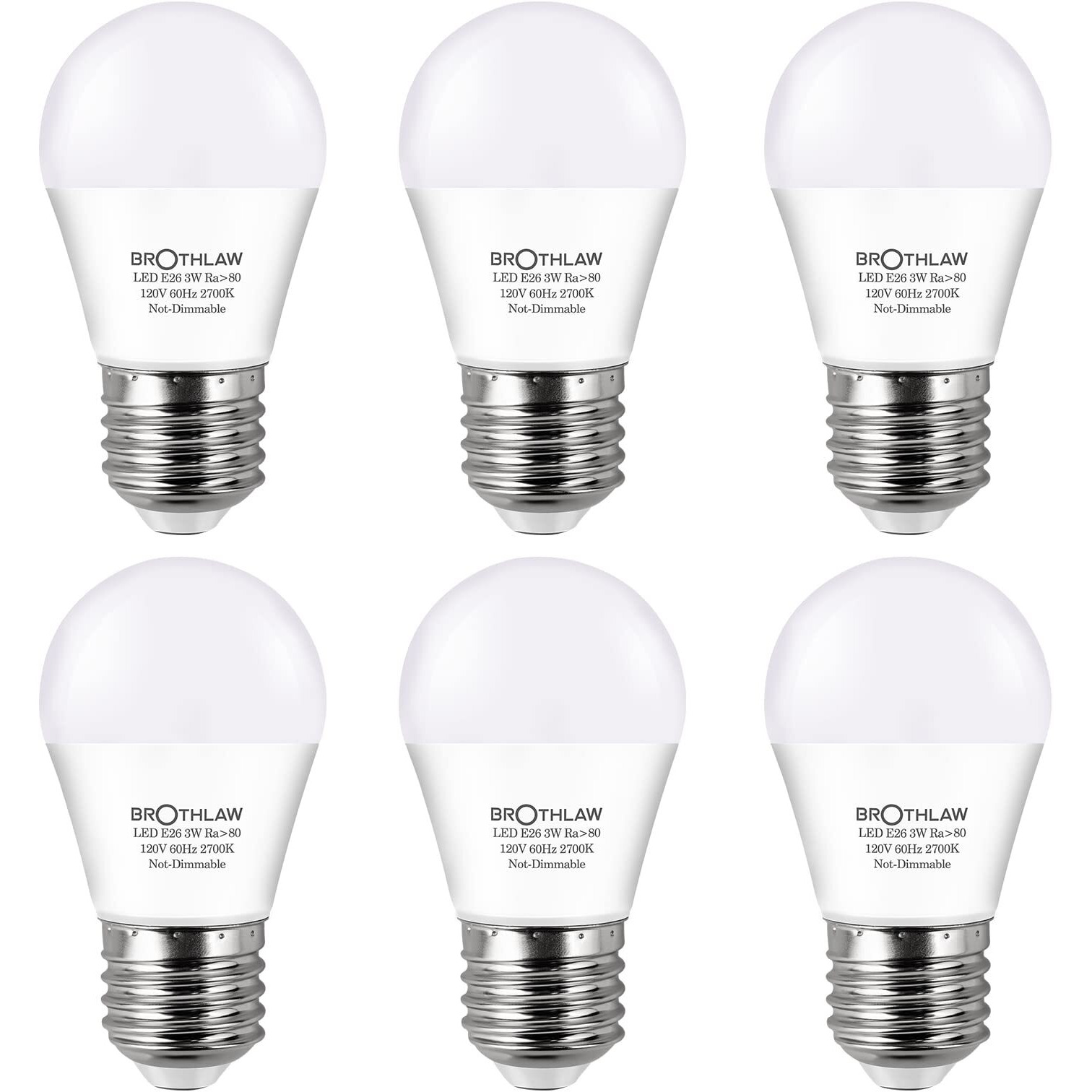 Brothlaw 25 Watt Equivalent Light Bulbs, A15 Led Bulb 3W E26 Base 2700K Warm White Low Watt Light Bulbs,Nightstand Light Bulb, Table Lamp Bulb, 6 Pack