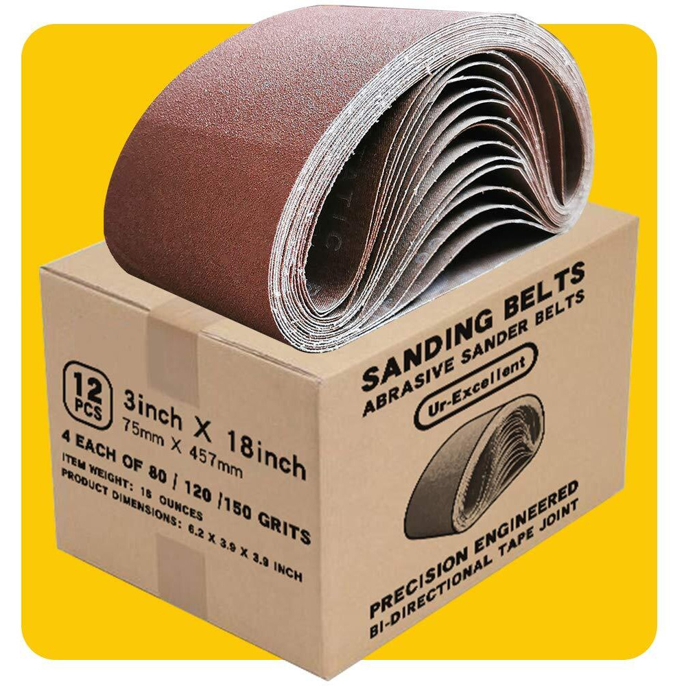 3X18 3 X 18 Inch Sanding Belt Pack 3-Inch X 18-Inch,12 Pcs(4 Each Of 80 120 150 Grits) Aluminum Oxide For Sander