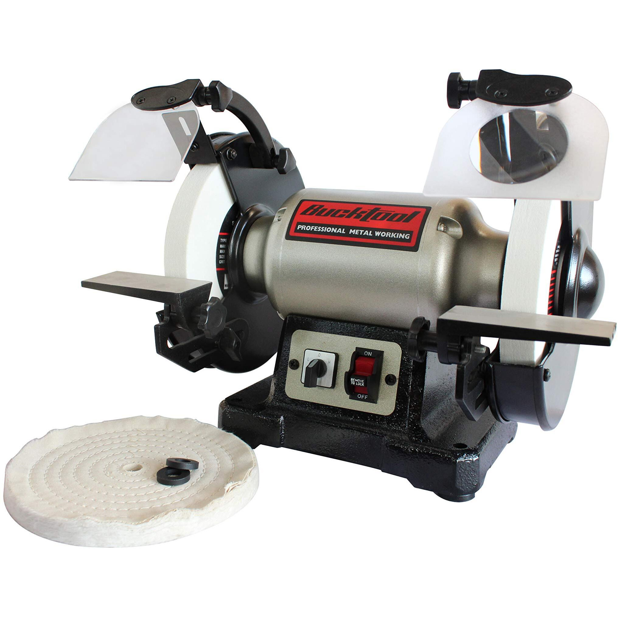 Bucktool 8 Inch Dual Speed Bench Grinder & Buffer, Professional Low High Speed Bench Grinder Buffer With Cast Iron Base Tds-200Ds