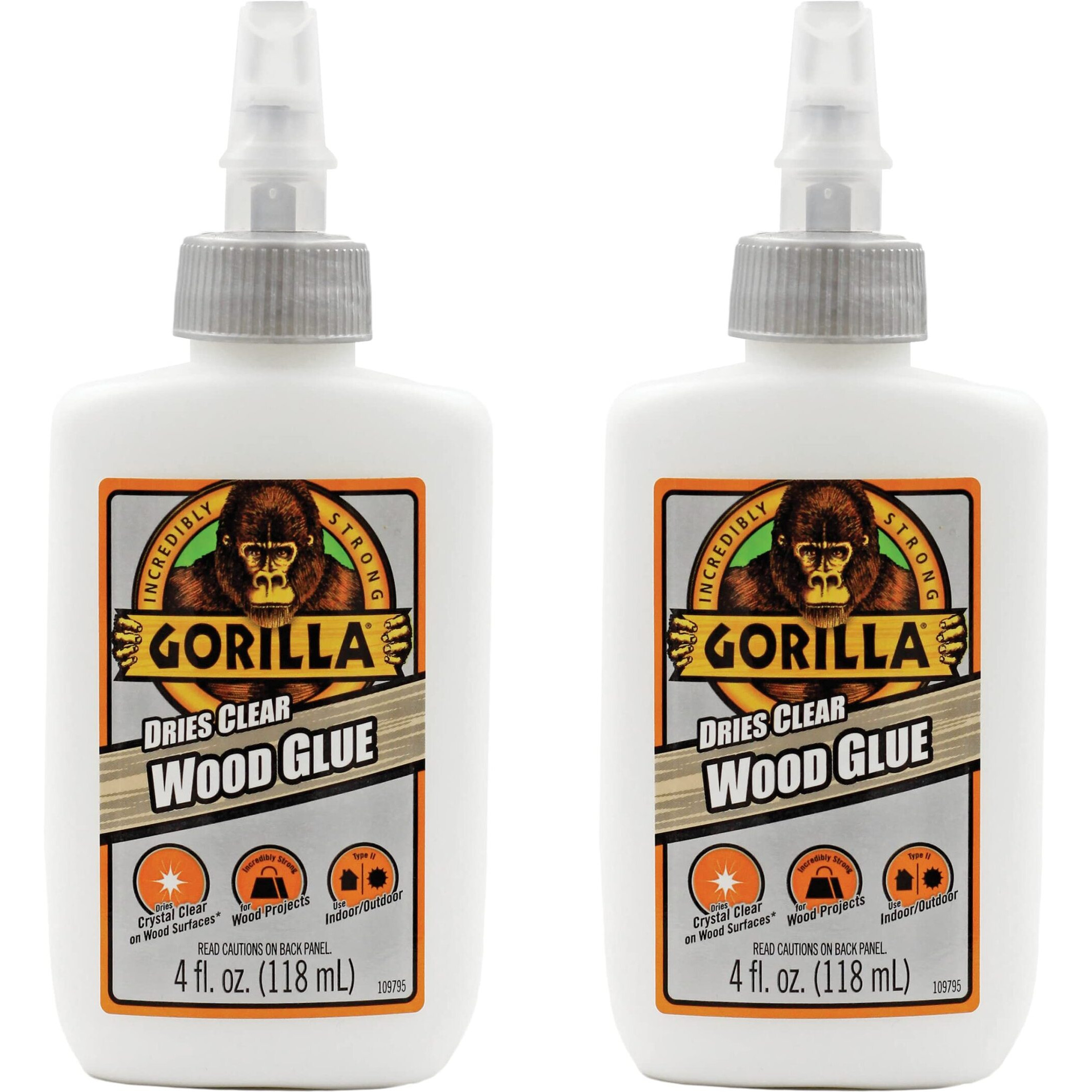 Gorilla Dries Clear Wood Glue, 4Oz Bottle (Pack Of 2)